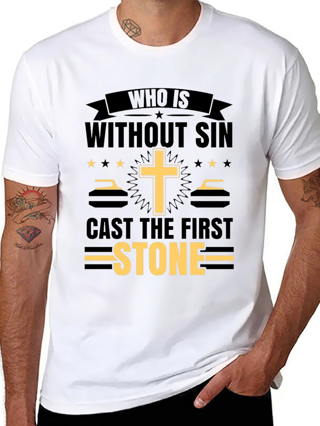 Black Who Is Without Sin T-Shirt view 8