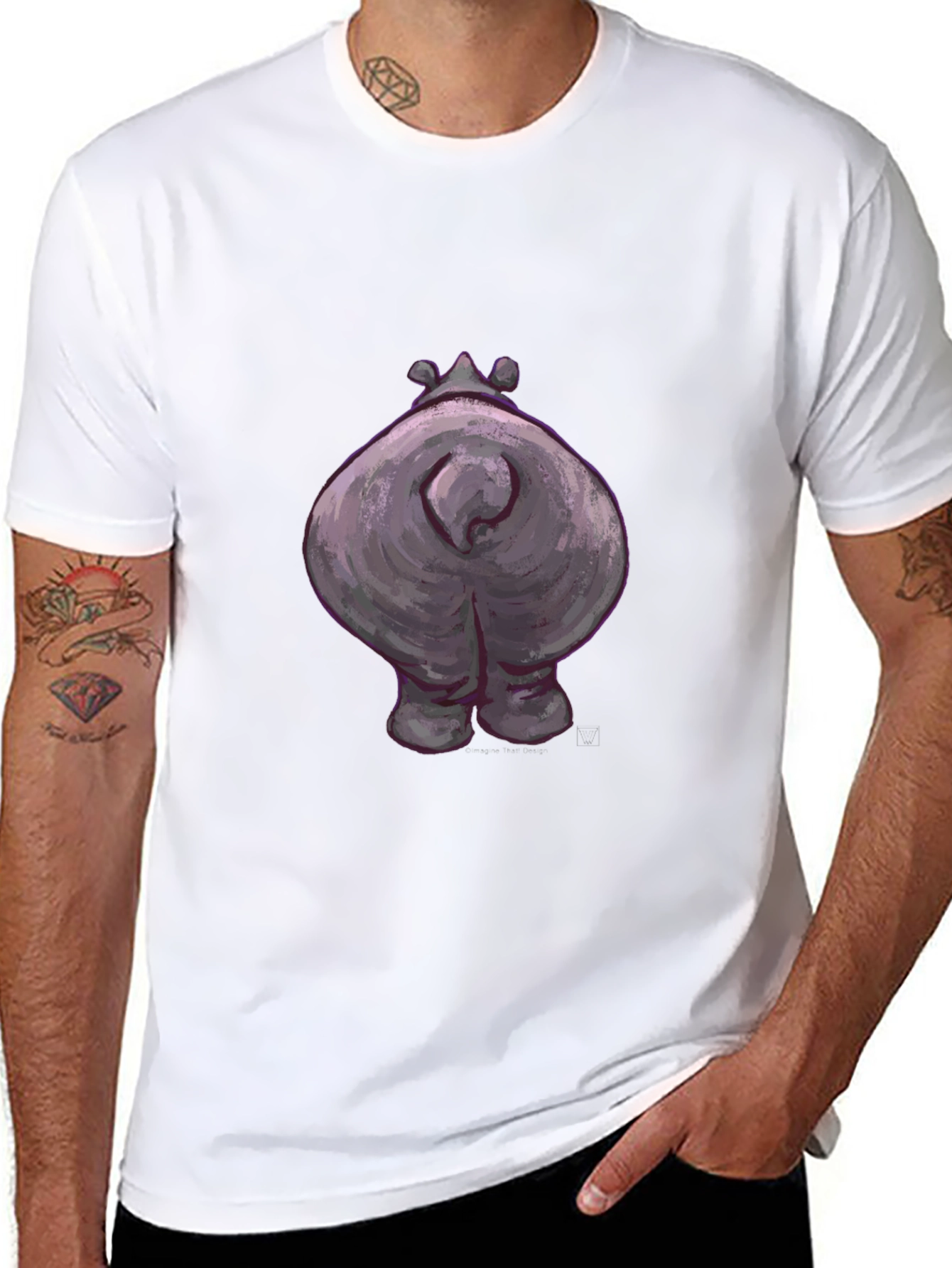 Black Hippo Butt Graphic Tee - Funny Animal T-Shirt view 8