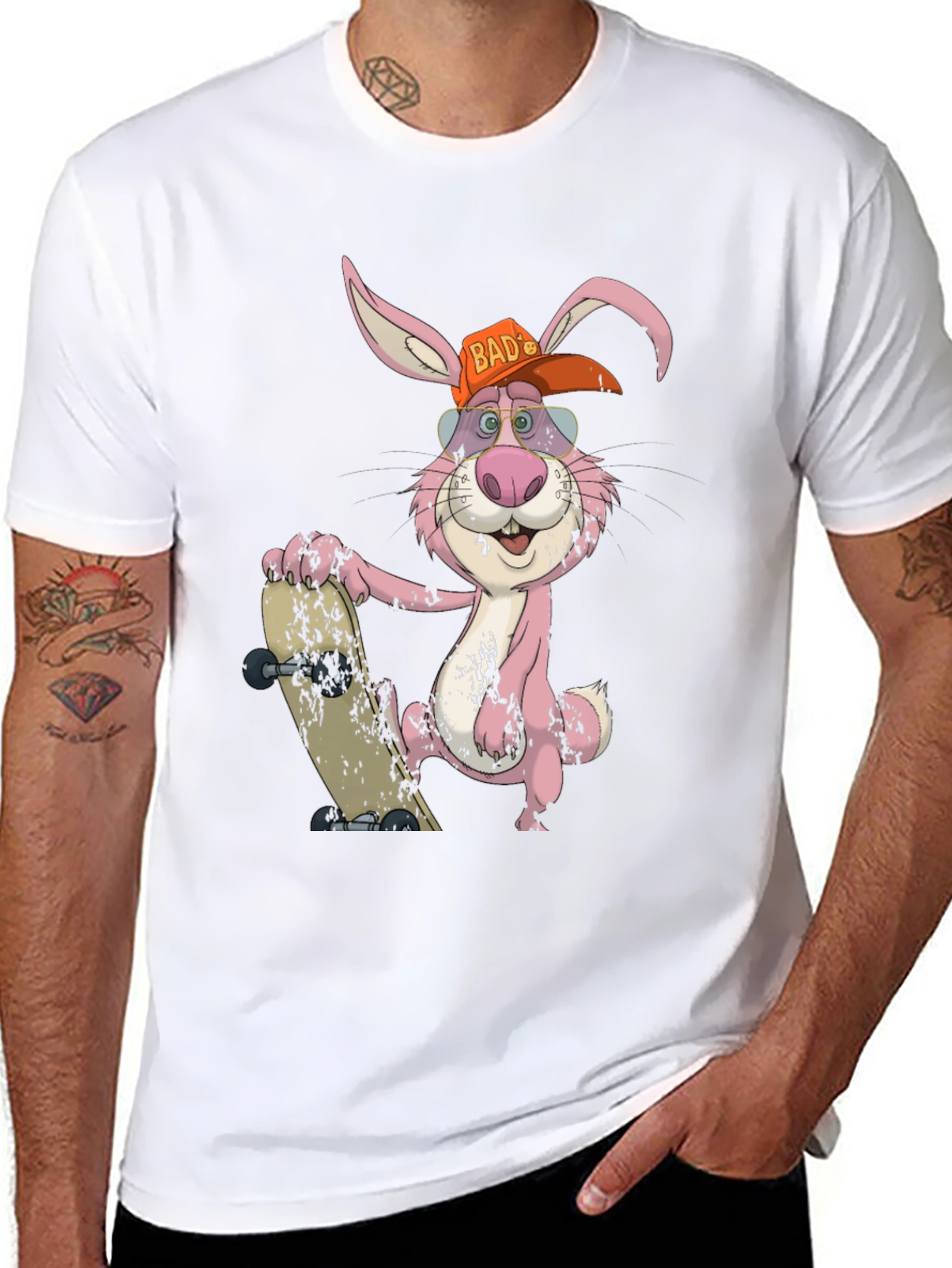 Black Cool Bunny Skateboarder Graphic Tee view 8