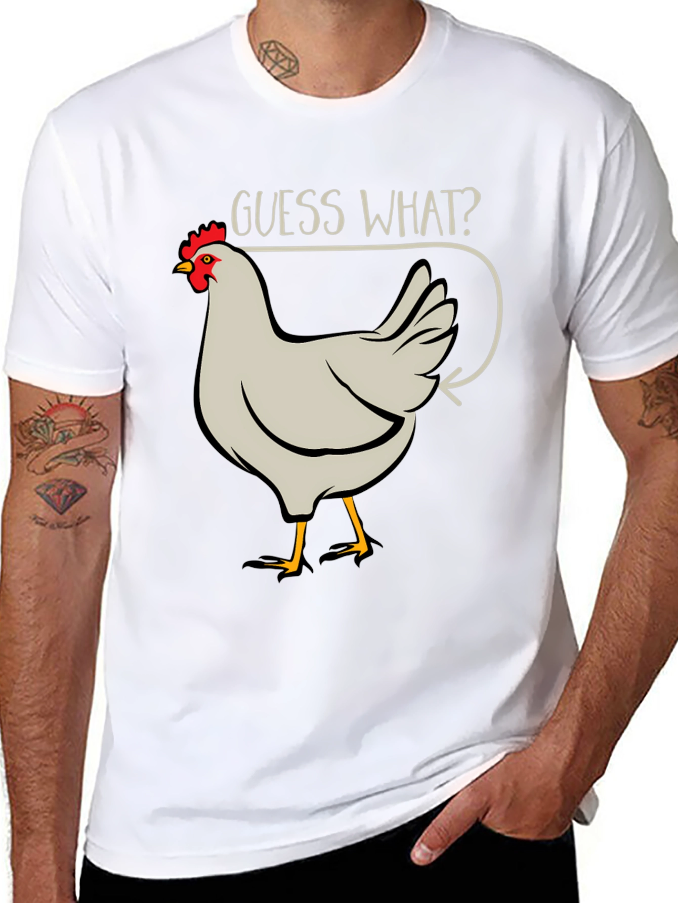 Black Guess What? Chicken Butt Men's Black T-Shirt view 8