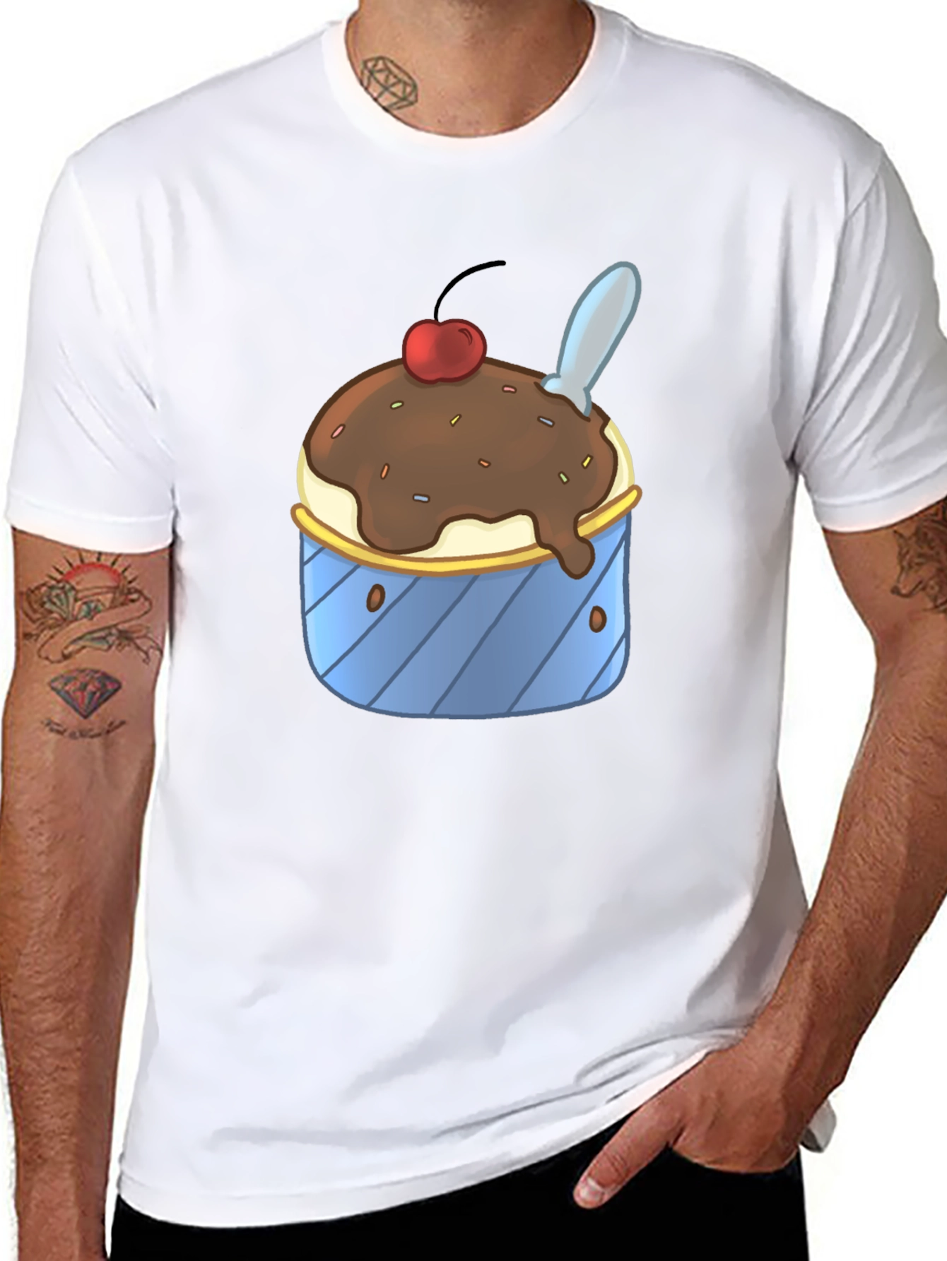 Black Ice Cream Sundae Graphic Tee - Black Cotton T-Shirt view 8