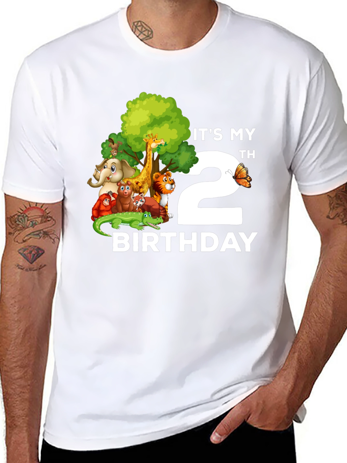 Black It's My 2nd Birthday Jungle Animals Kids T-Shirt view 8