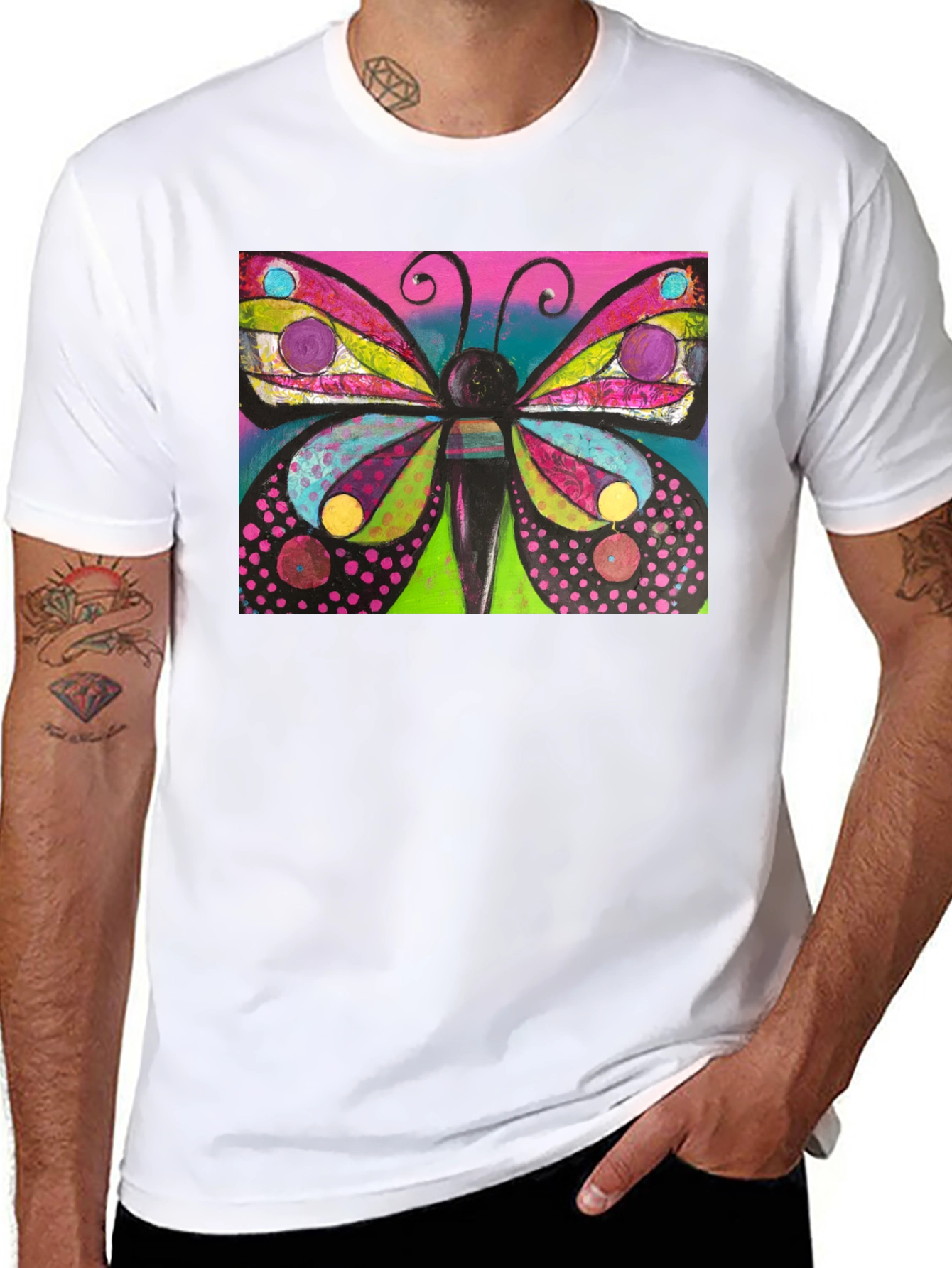 Black Butterfly Art Print Black T-Shirt view 8