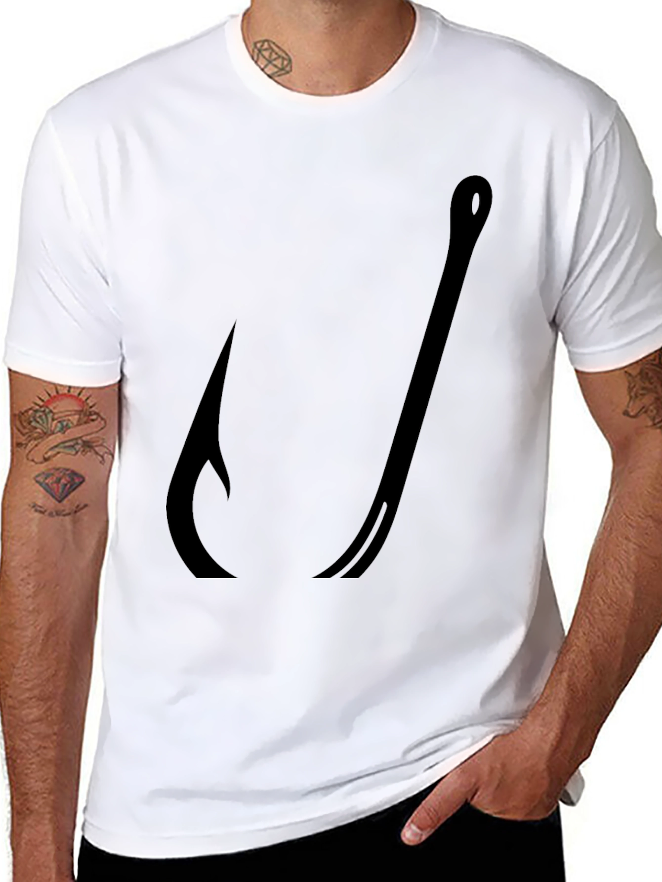 Black Fishing Hook Graphic Tee - Black Cotton T-Shirt view 8