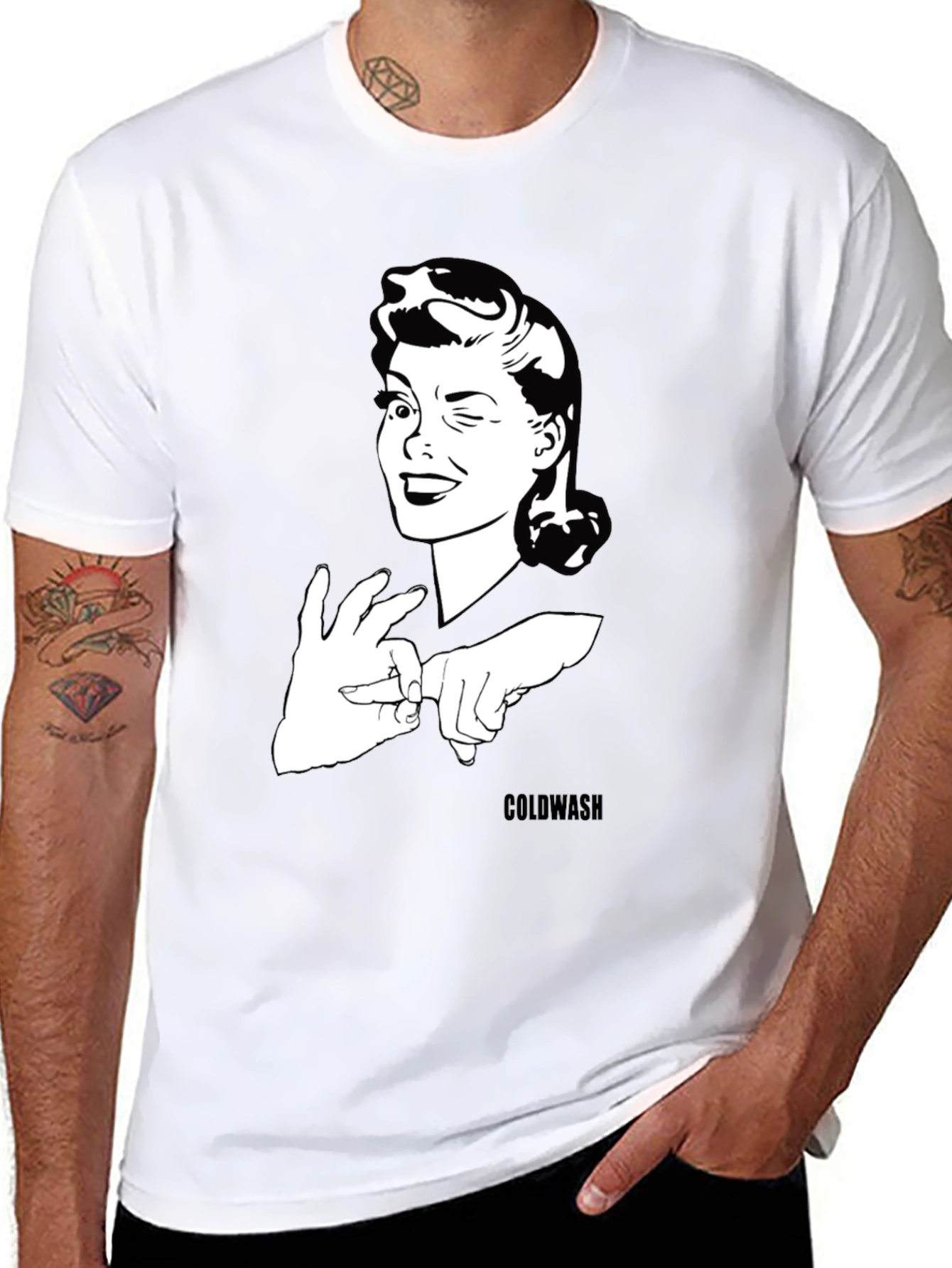 Black Winking Woman Graphic Tee - Black Cotton T-Shirt view 8