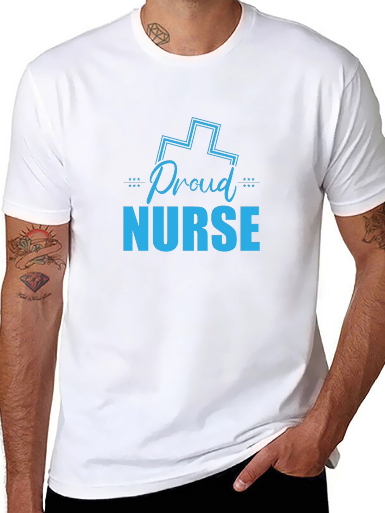 Black Proud Nurse Graphic T-Shirt - Black Crew Neck view 8