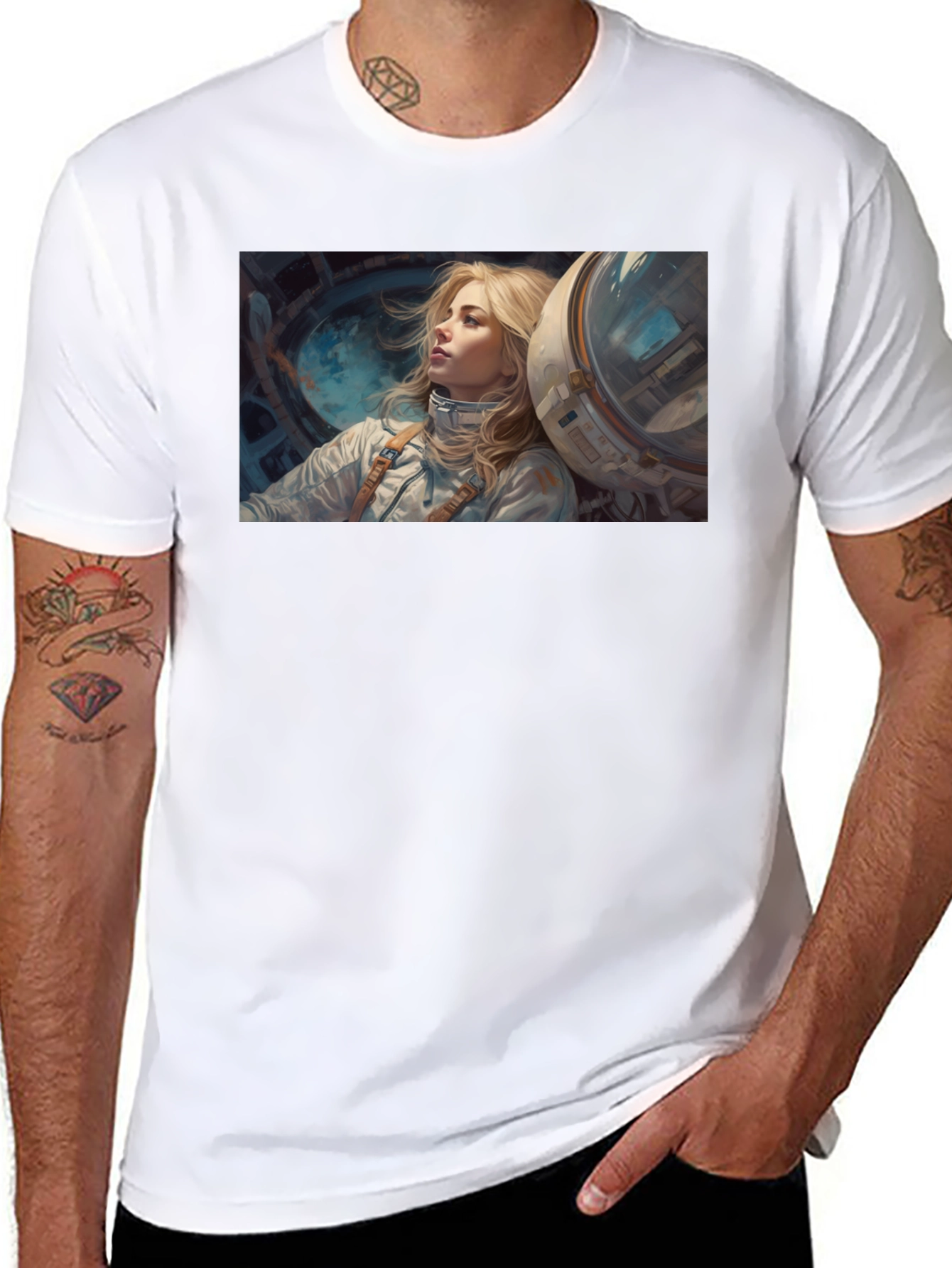 Black Astronaut Girl Graphic Tee - Unisex Black T-Shirt view 8