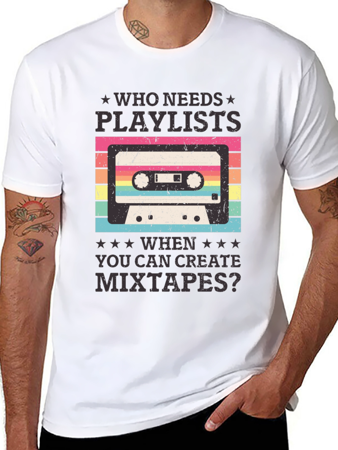 Black Retro Mixtape Graphic Tee - Who Needs Playlists? view 8