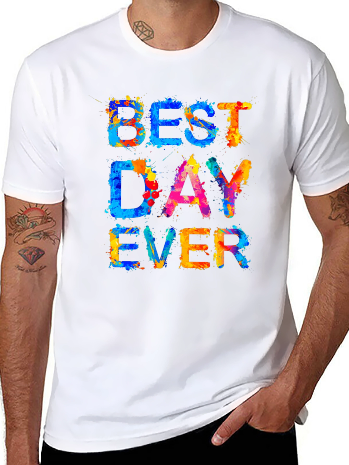 Black Best Day Ever Graphic Tee - Men's Colorful Shirt view 8