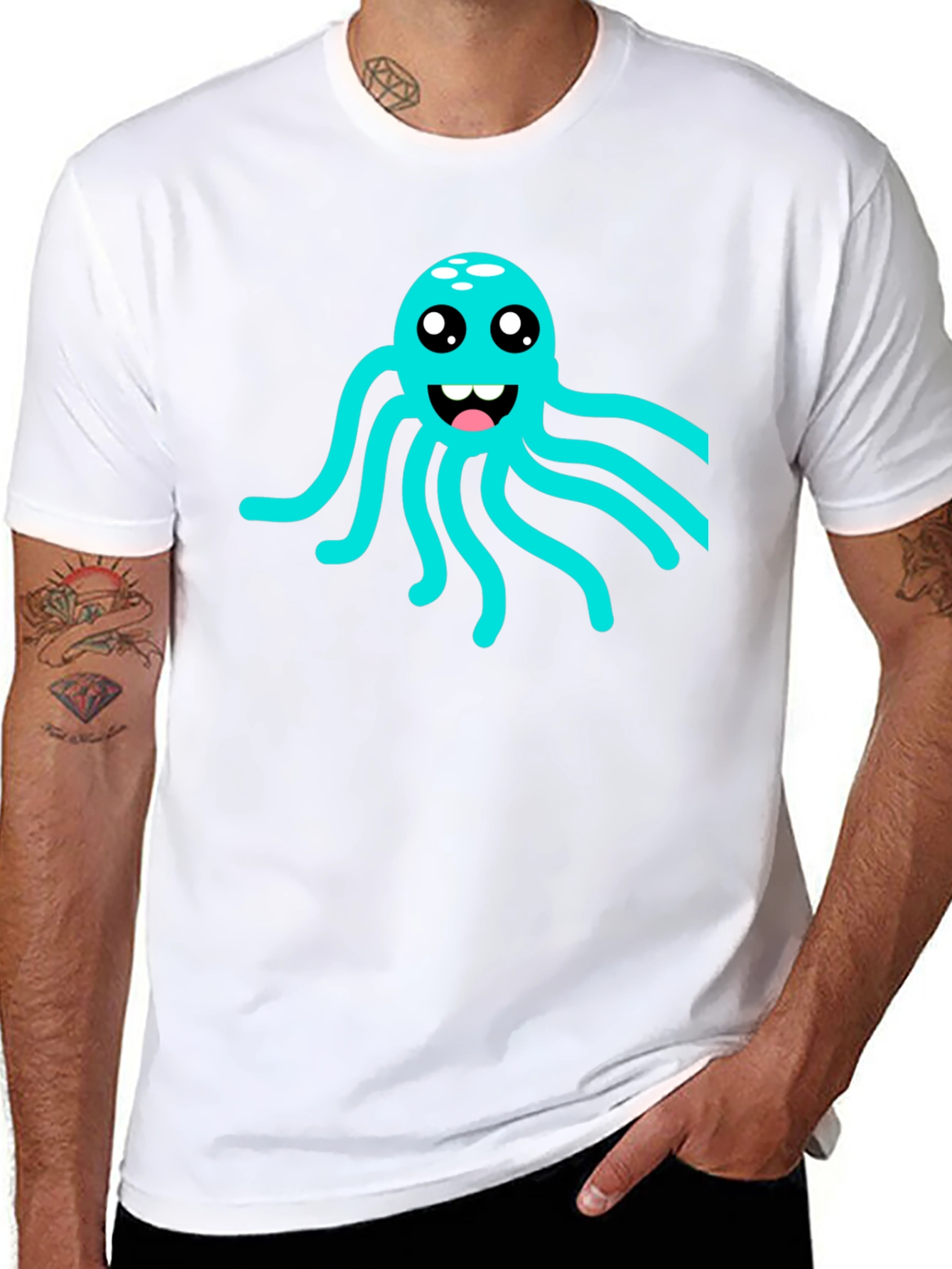 Black Cute Octopus Graphic Tee - Soft Black Cotton T-Shirt view 8