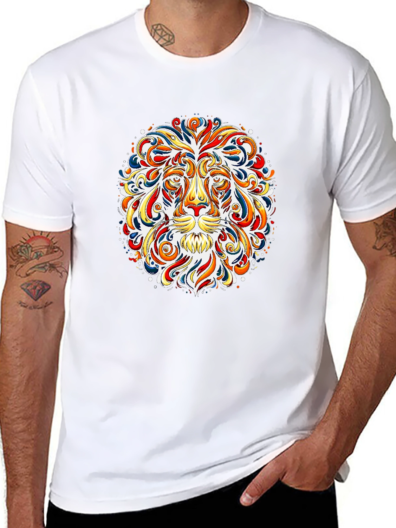 Black Vibrant Lion Graphic Tee - Bold Art T-Shirt view 8