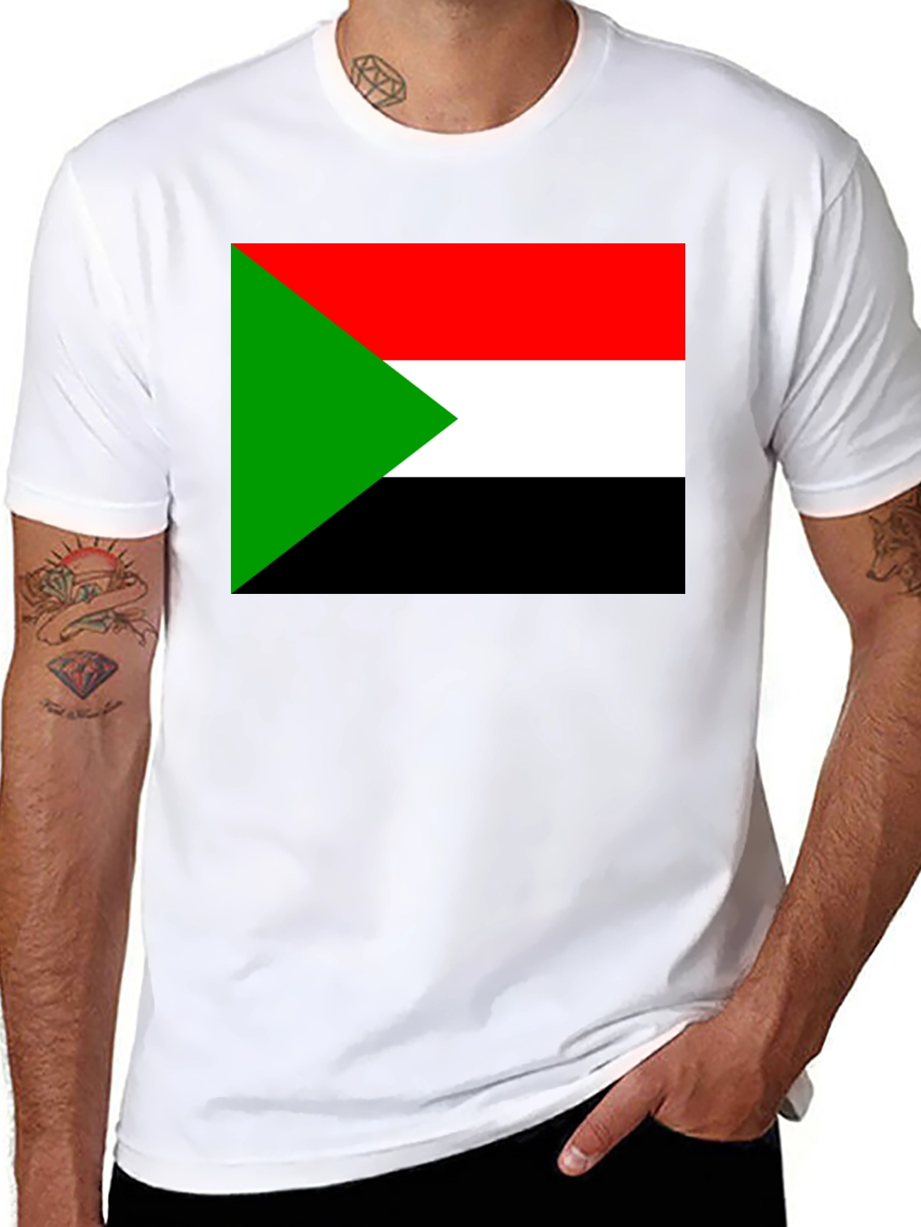 Black Sudan Flag T-Shirt - Black Cotton Tee view 8