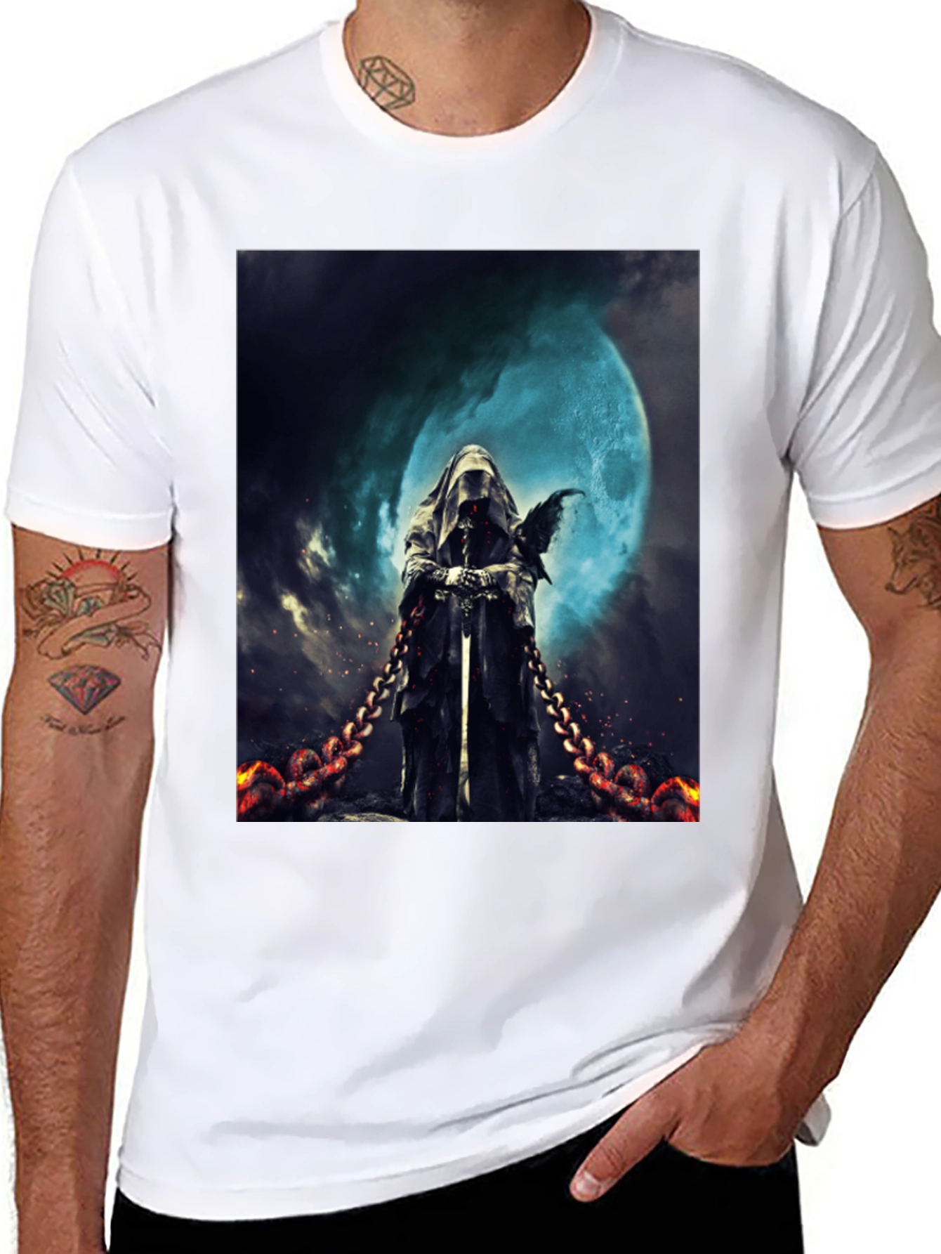 Black Grim Reaper Graphic Tee - Dark Fantasy Style view 8