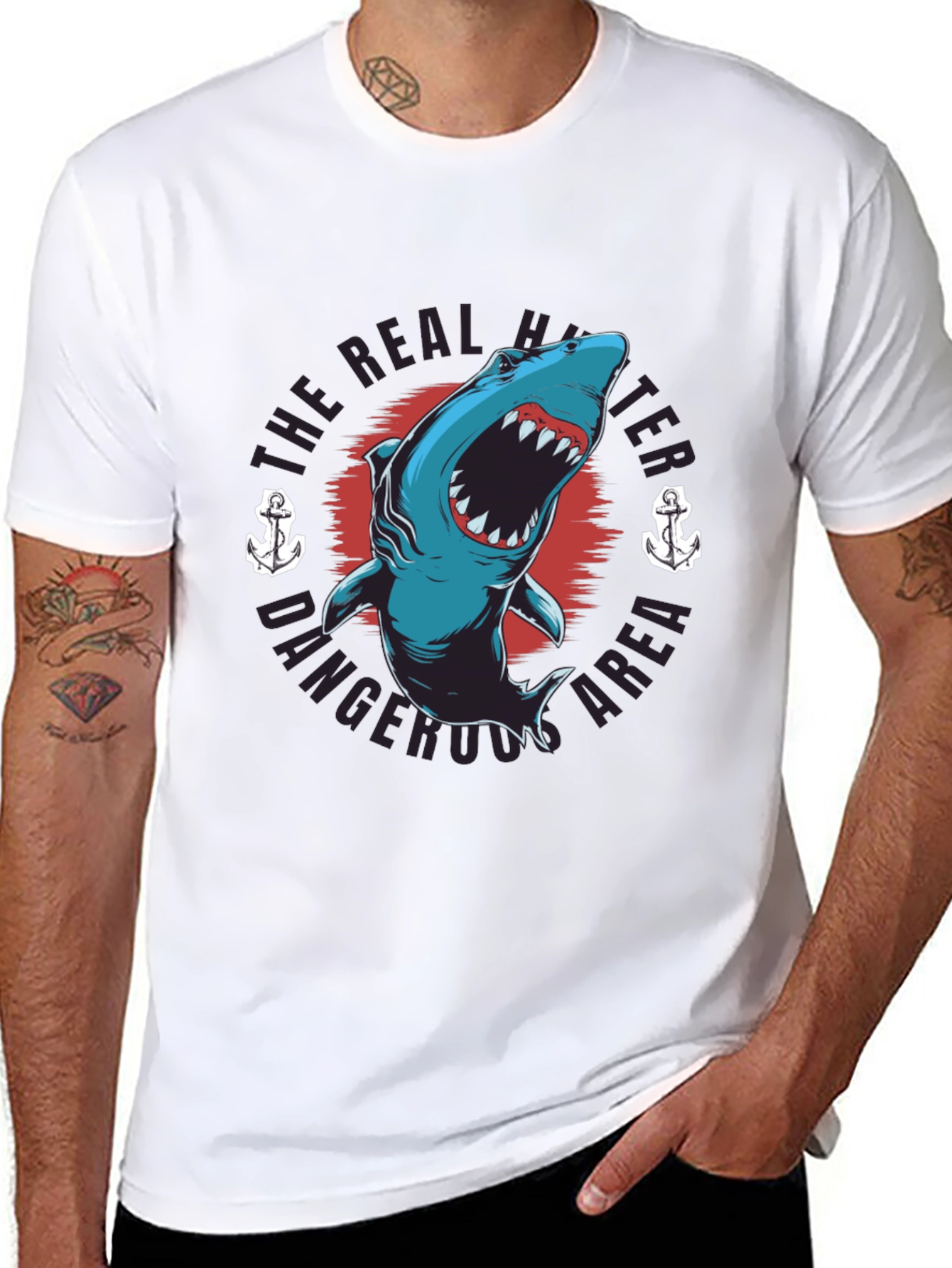 Black Dangerous Shark T-Shirt -  The Real Hunter Graphic Tee view 8