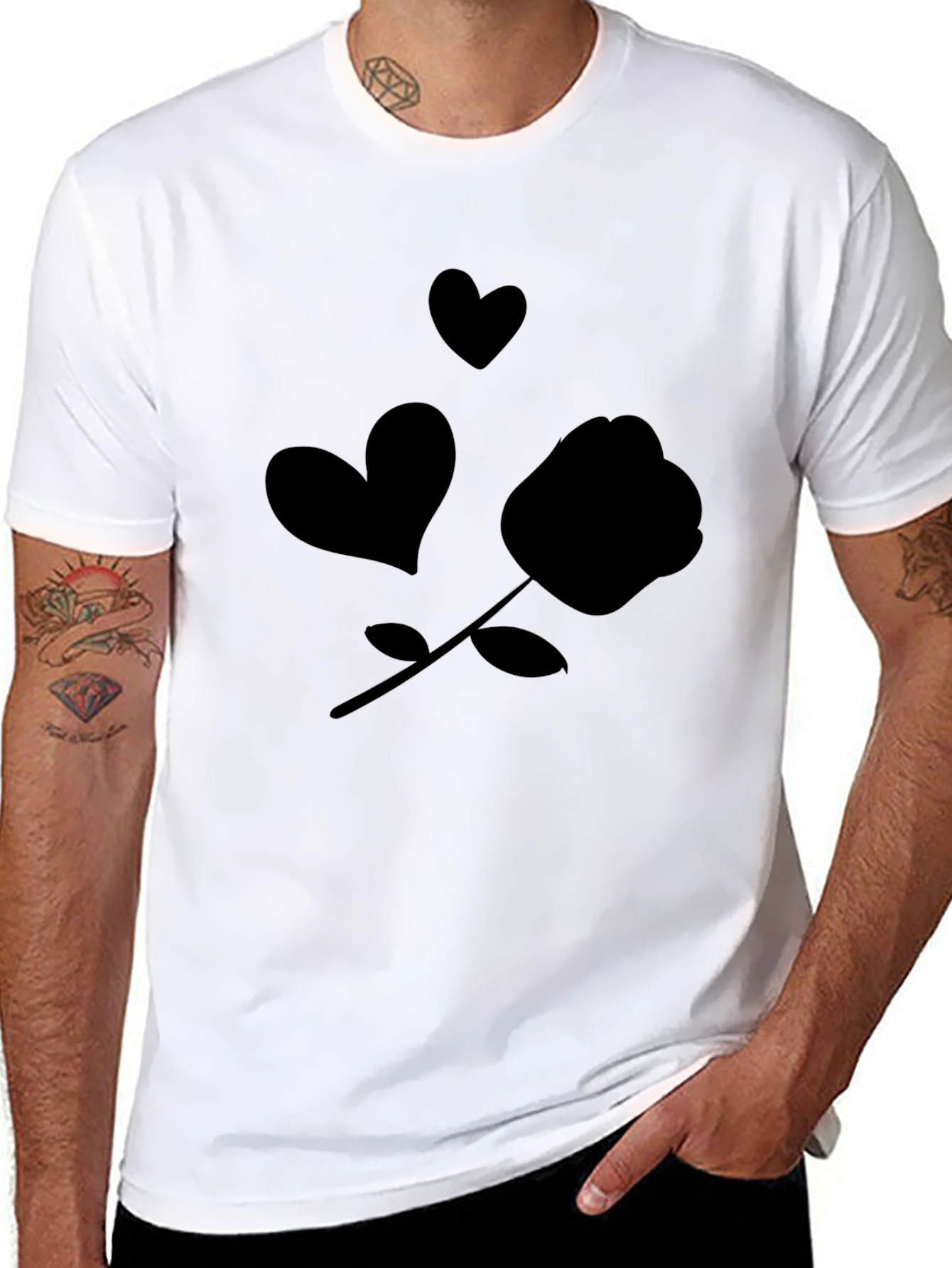 Black Rose & Hearts Graphic Black T-Shirt view 8