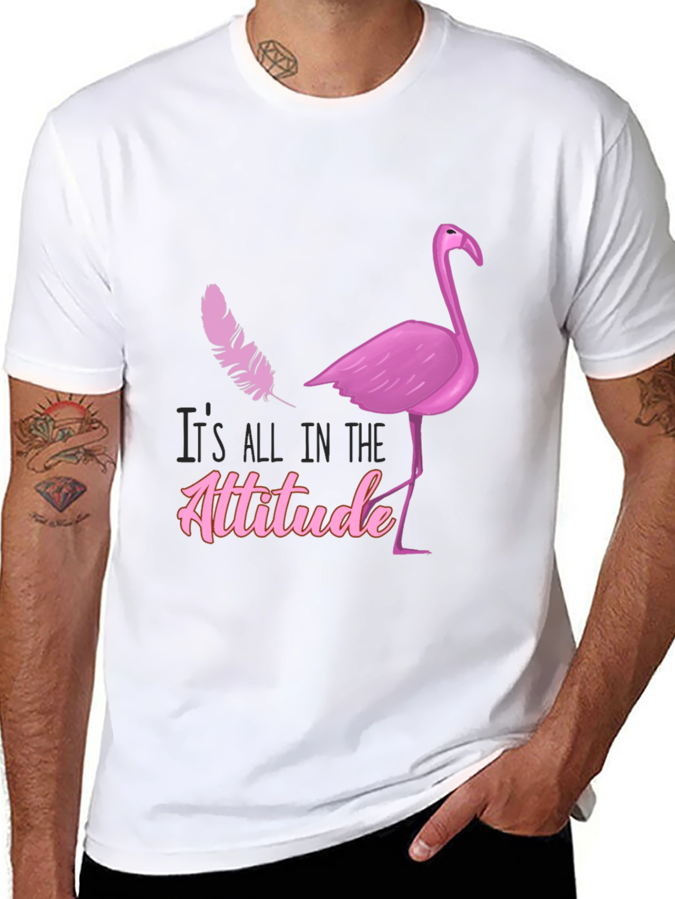 Black Attitude Flamingo T-Shirt - Stylish Graphic Tee view 8