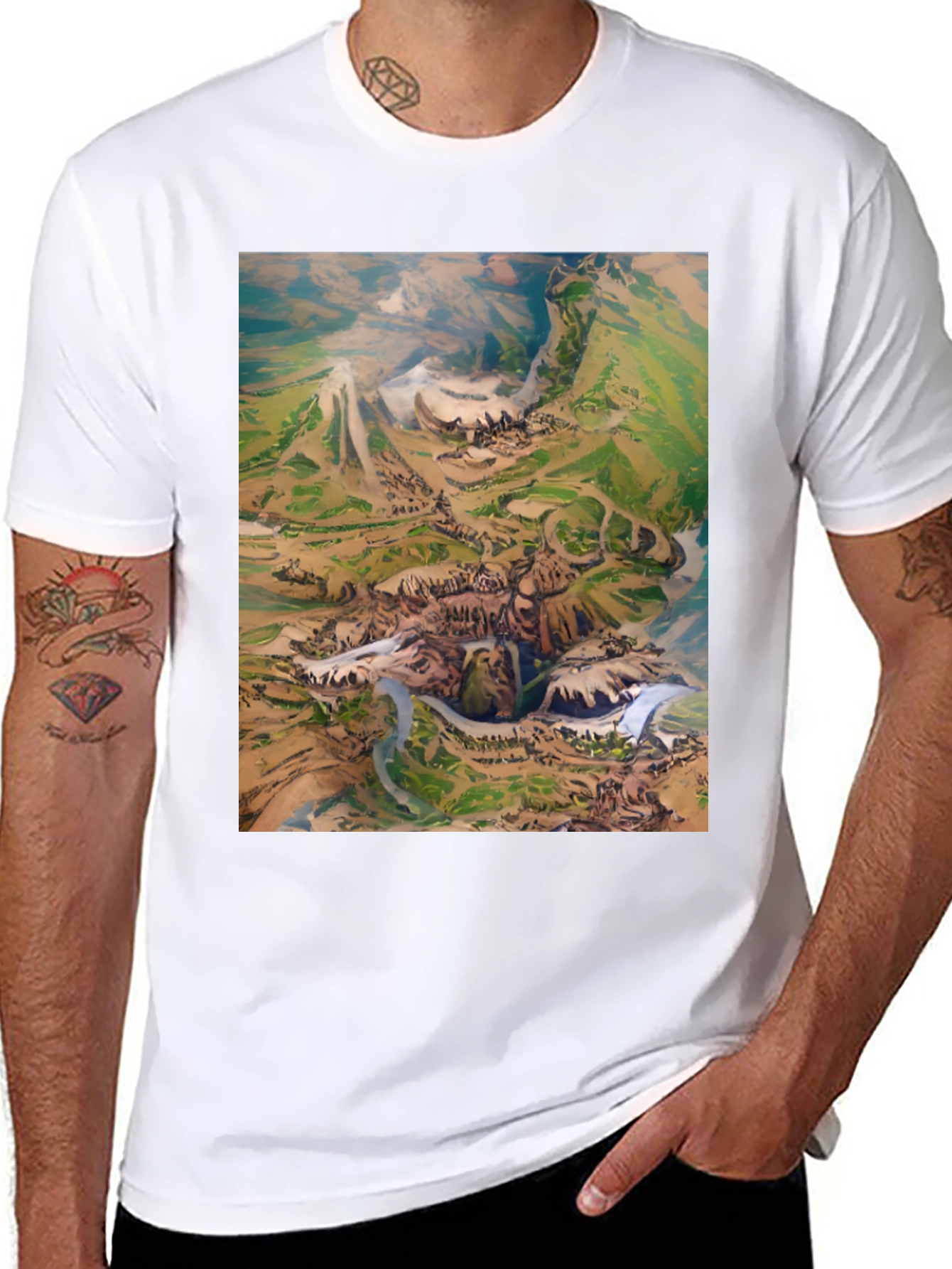 Black Artistic Landscape Print Black T-Shirt view 8