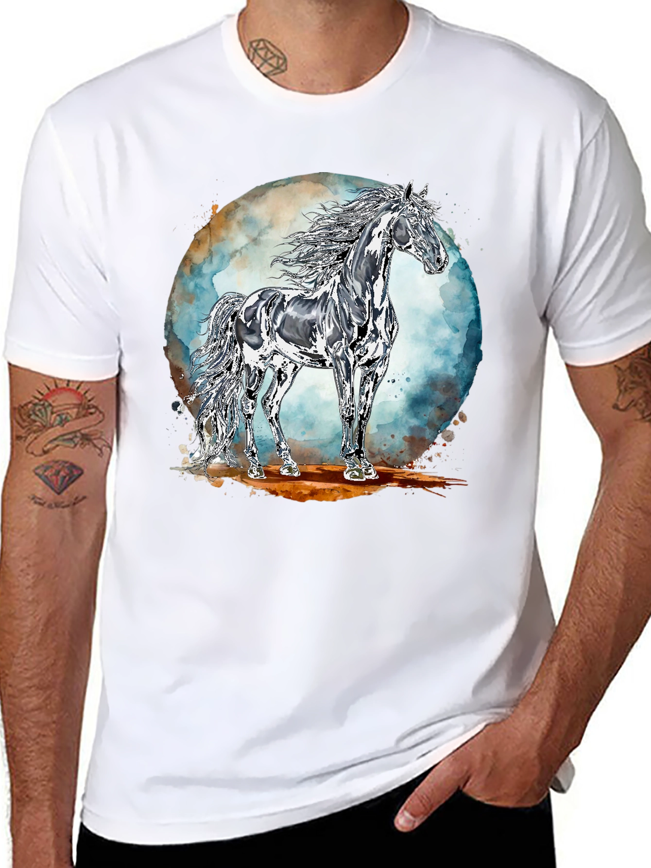 Black Majestic Horse Graphic Tee - Black Cotton Blend view 8