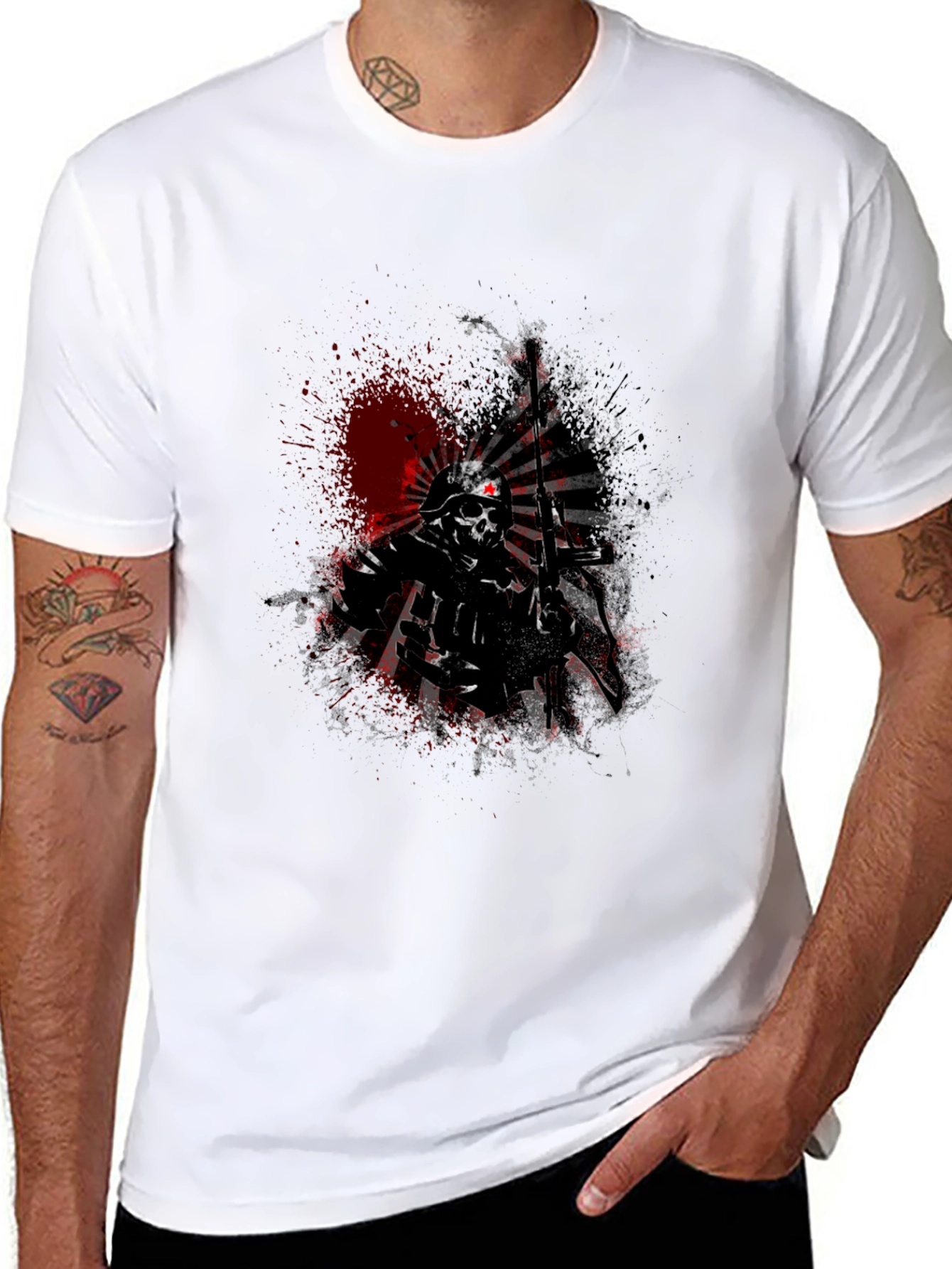 Black Skull Soldier Graphic Tee - Black view 8