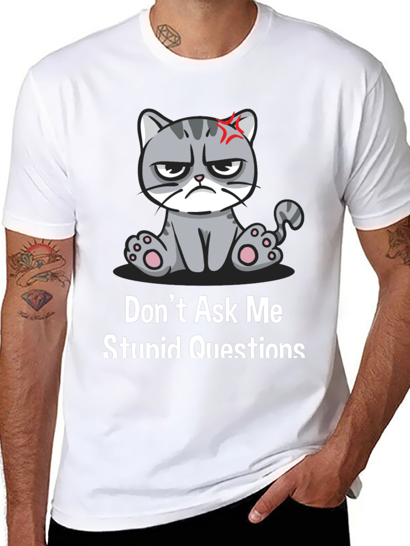 Black Grumpy Cat T-Shirt - Don't Ask Me Stupid Questions view 8