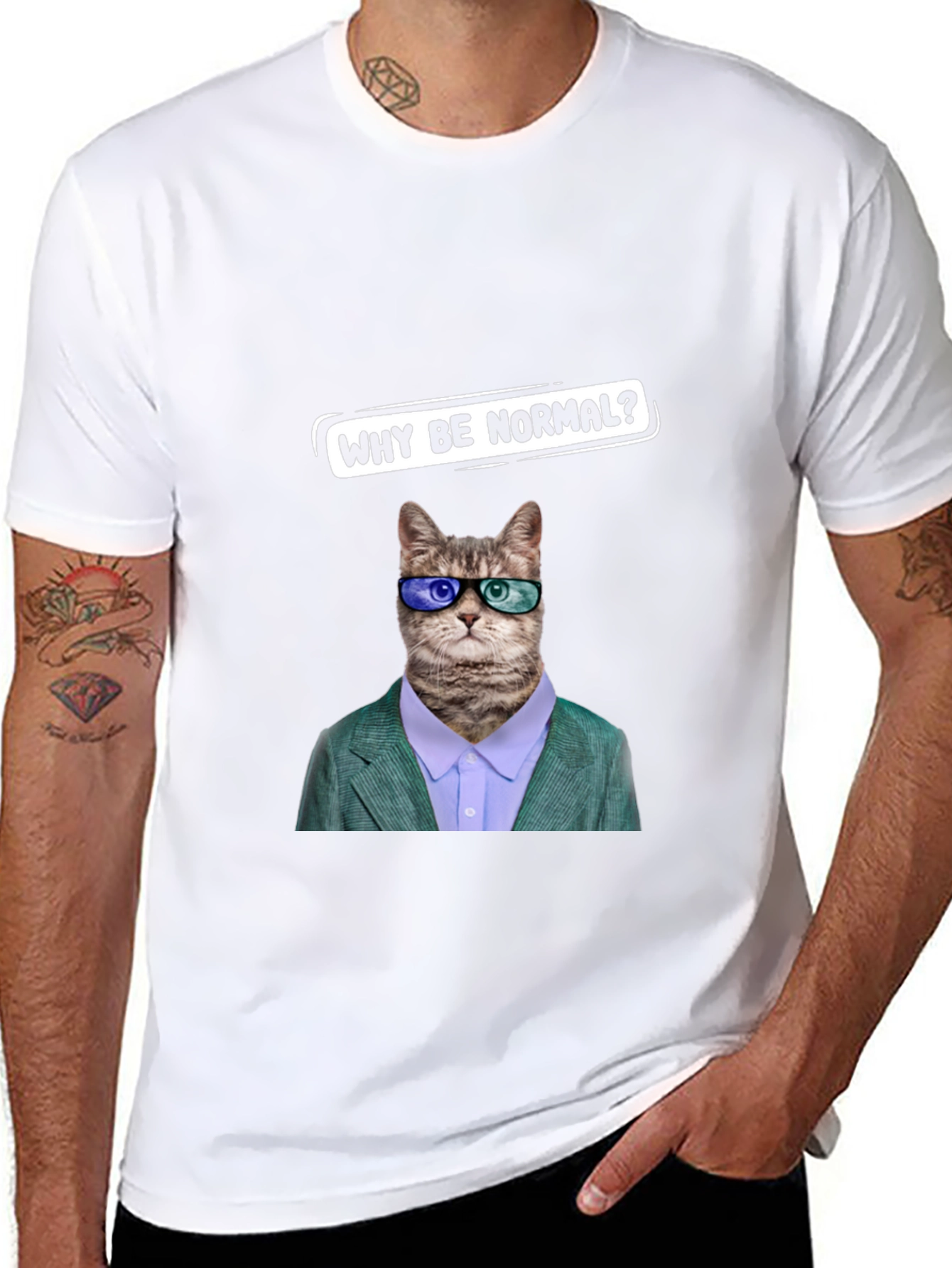 Black Funny Cat T-Shirt - Why Be Normal? view 8