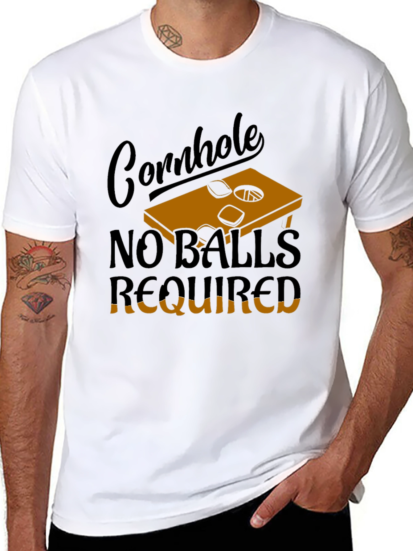 Black Cornhole No Balls Required Graphic Tee view 8