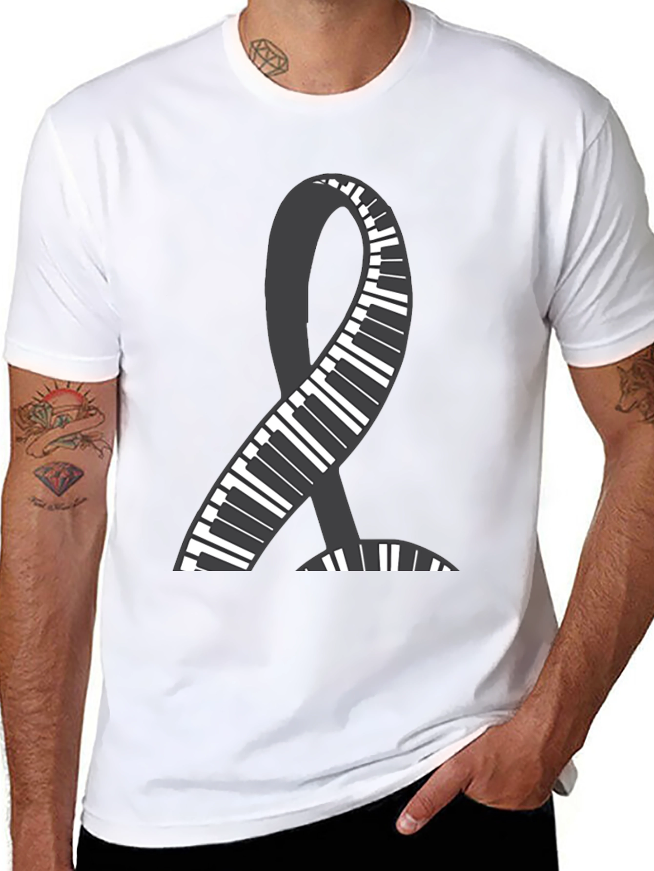 Black Piano Ribbon Graphic Tee - Music Lover Shirt view 8