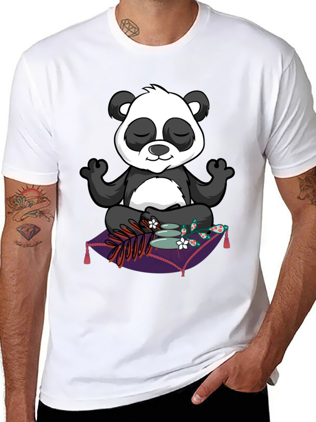 Black Zen Panda T-Shirt: Meditating Panda Design view 8