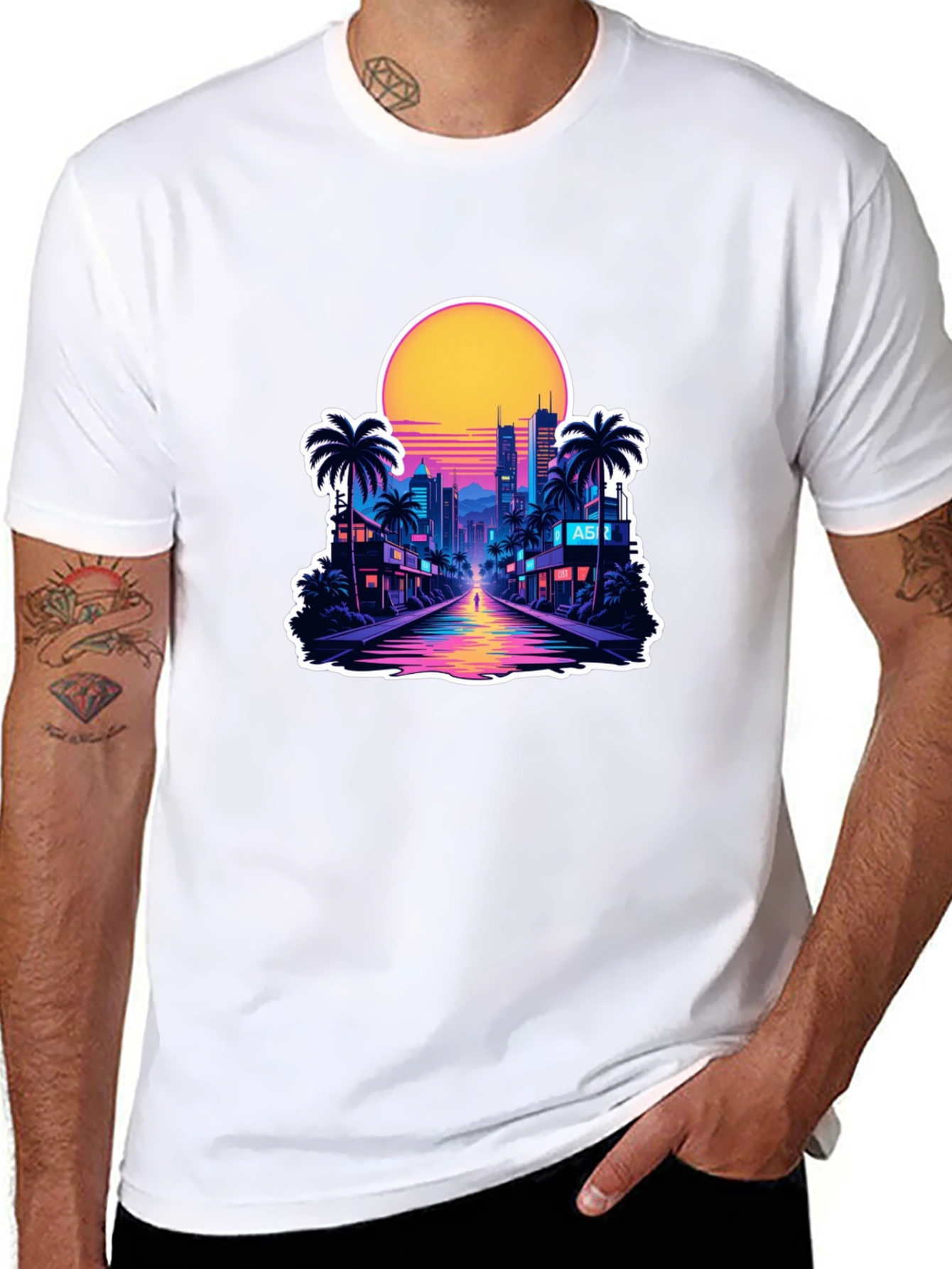 Black Retro Wave Cityscape T-Shirt view 8