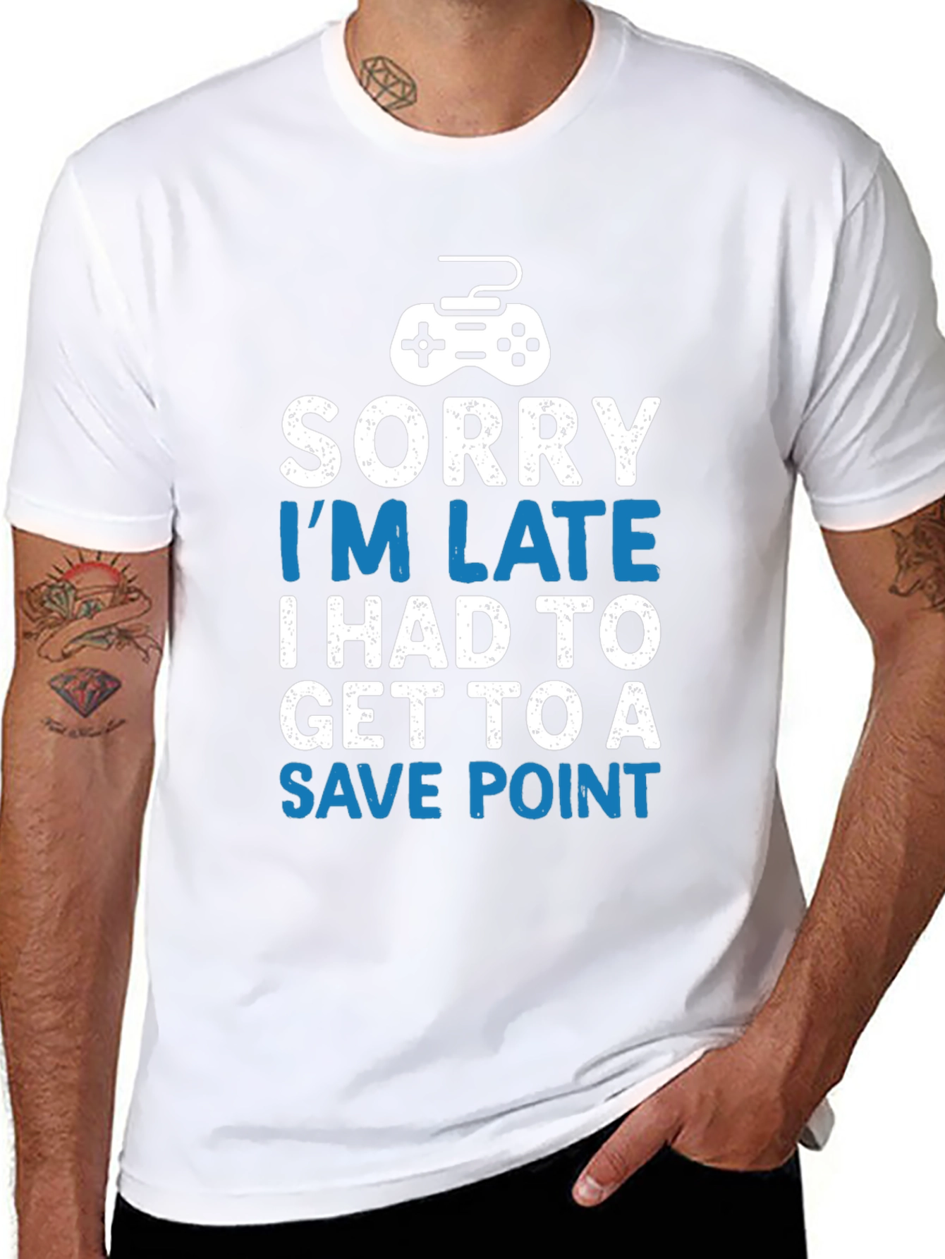 Black Gamer T-Shirt - Sorry I'm Late Save Point - Black view 8
