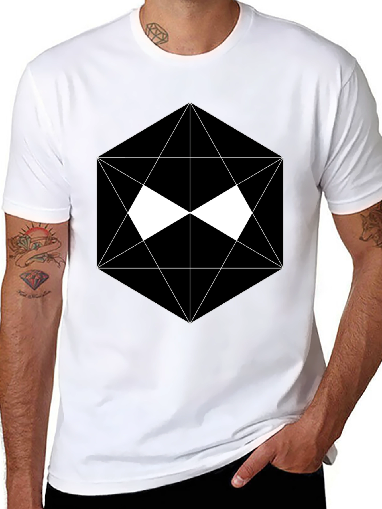 Black Geometric Graphic Black T-Shirt view 8