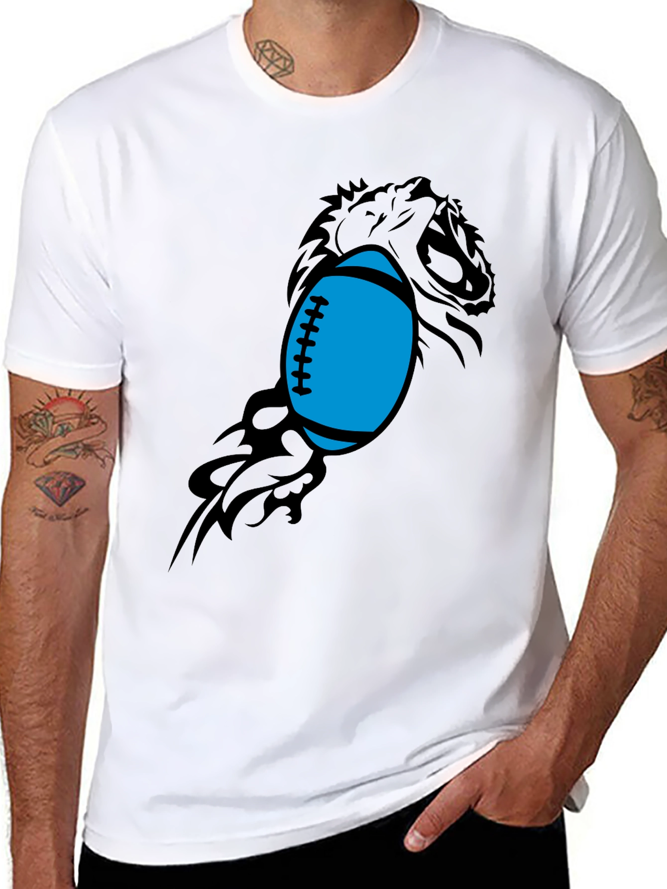 Black Lion Football Graphic Tee - Black Cotton Blend view 8