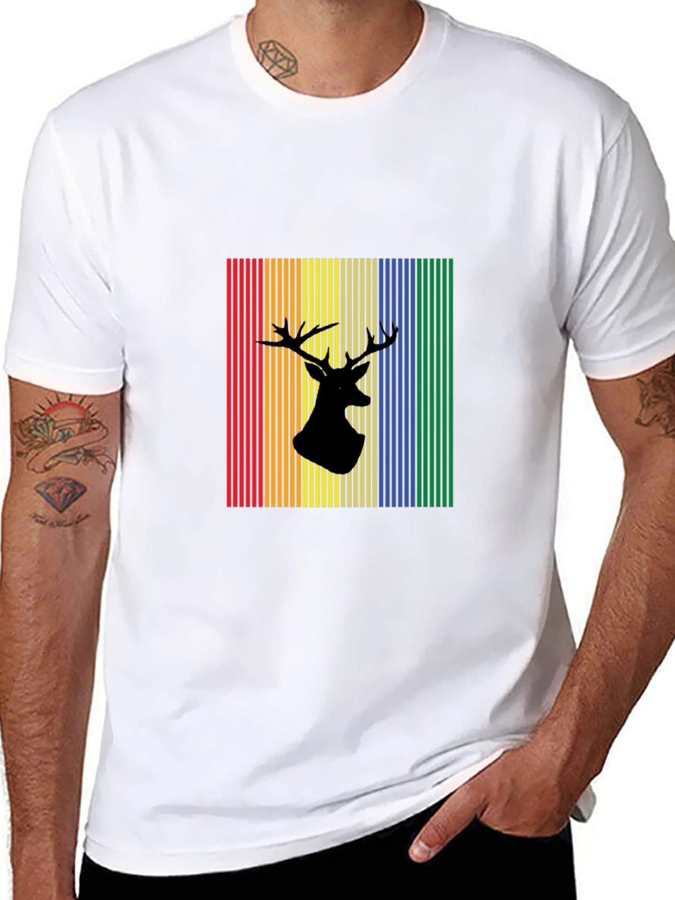 Black Rainbow Deer Silhouette Graphic Tee view 8