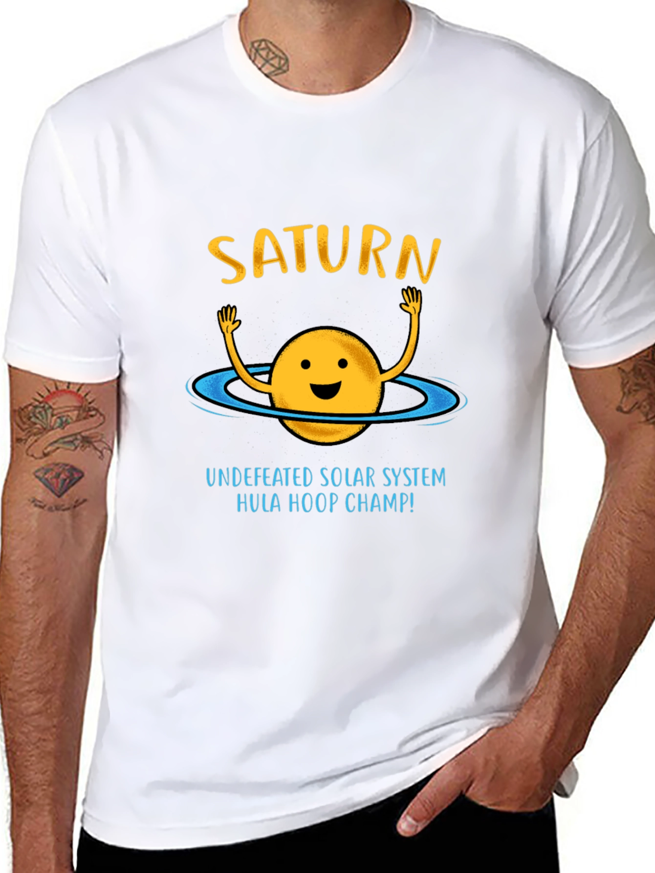 Black Saturn Hula Hoop Champ Graphic Tee view 8