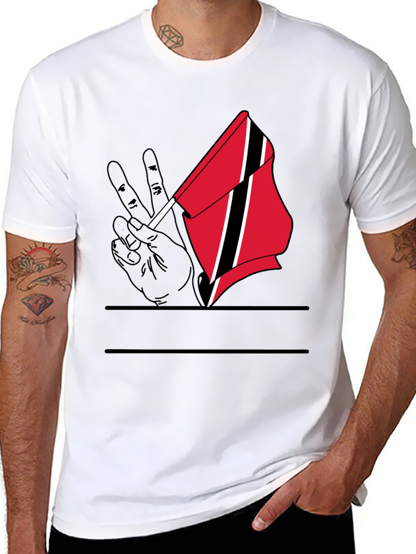 Black Trinidad and Tobago Peace Flag T-Shirt view 8