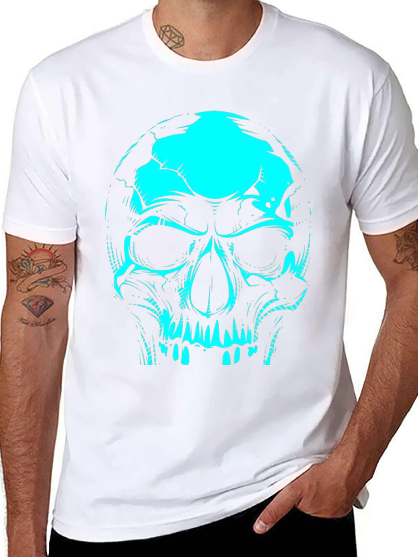 Black Skull Graphic Tee - Black Cotton T-Shirt view 8