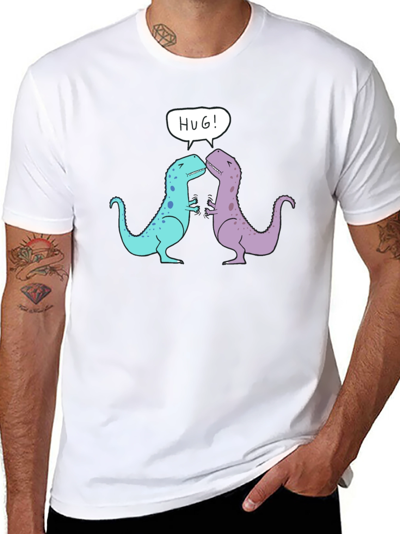 Black Dino Hug T-Shirt - Cute Cartoon Dinosaur Graphic Tee view 8