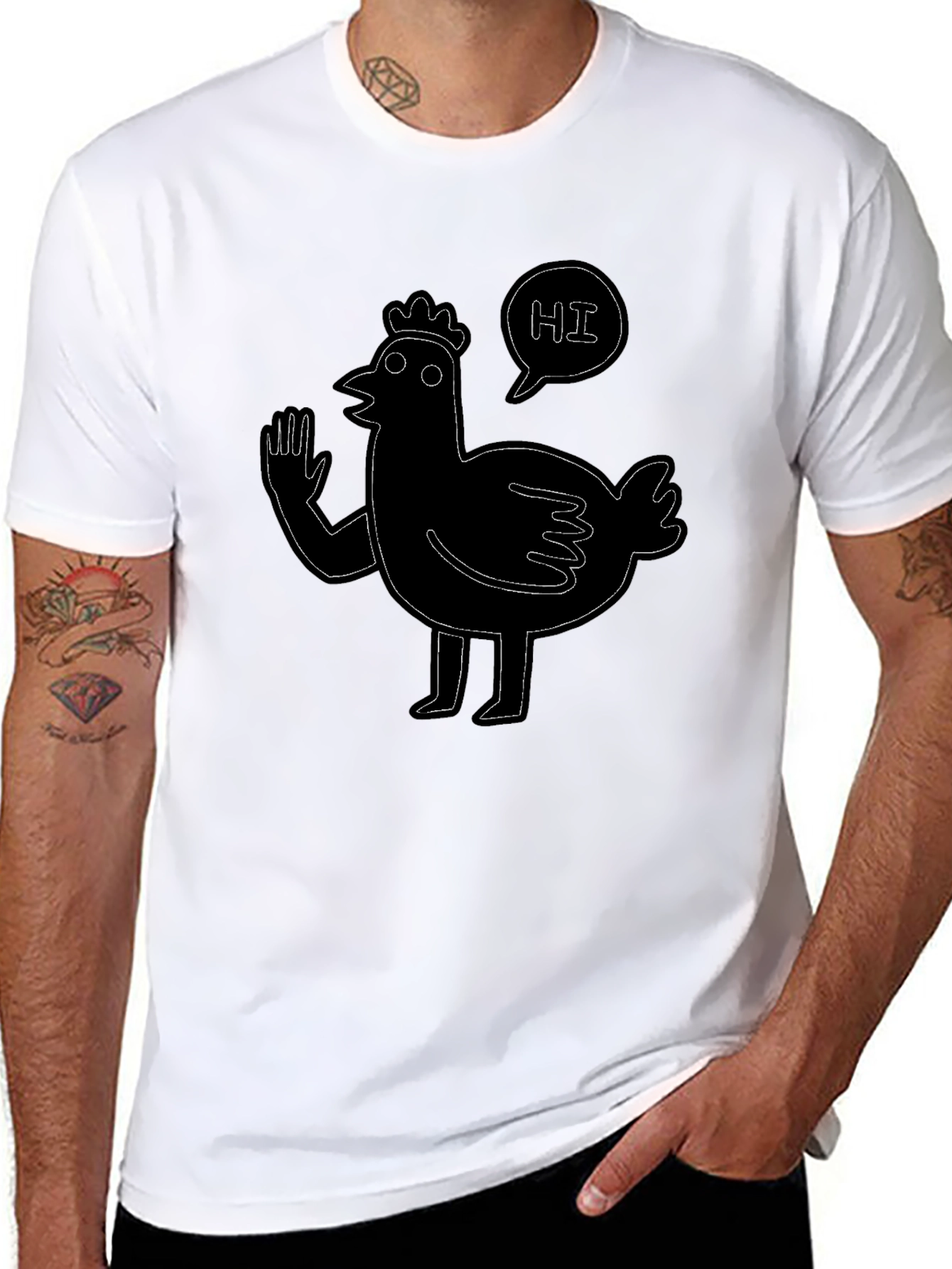 Black Funny Chicken Hi Graphic Black T-Shirt view 8