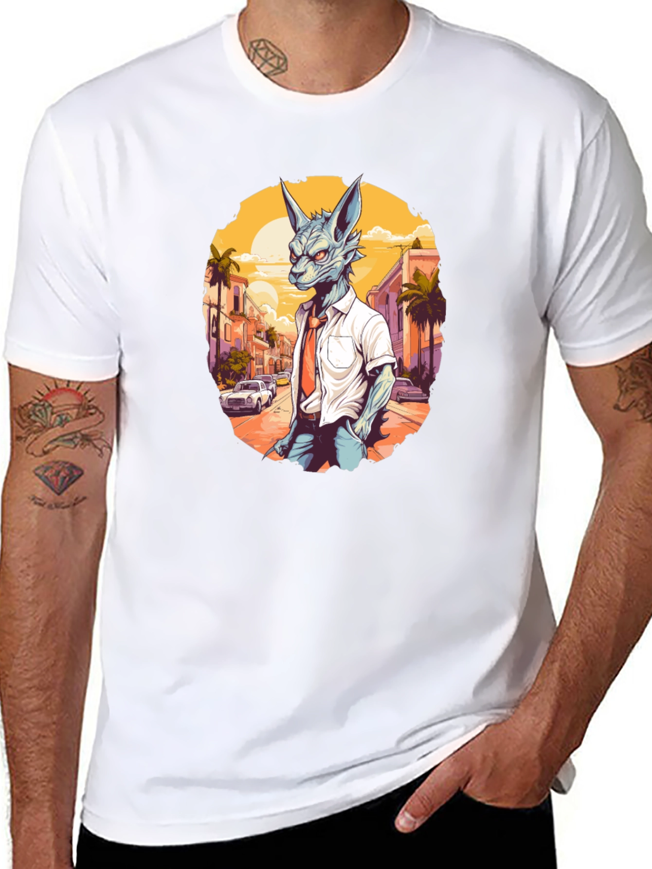 Black Anthropomorphic Wolf in Suit Graphic Tee view 8