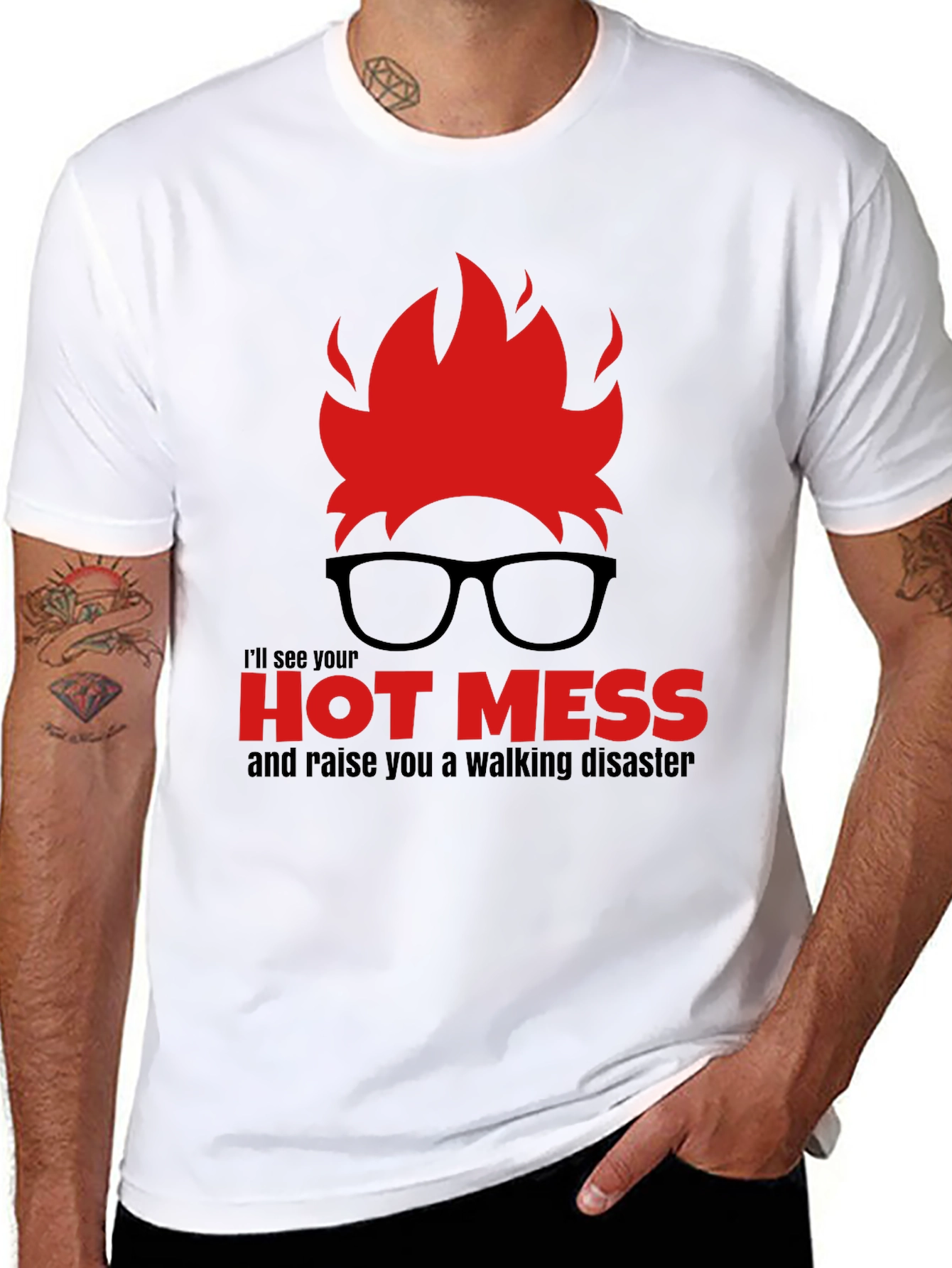 Black Hot Mess Walking Disaster T-Shirt - Novelty Graphic Tee view 8