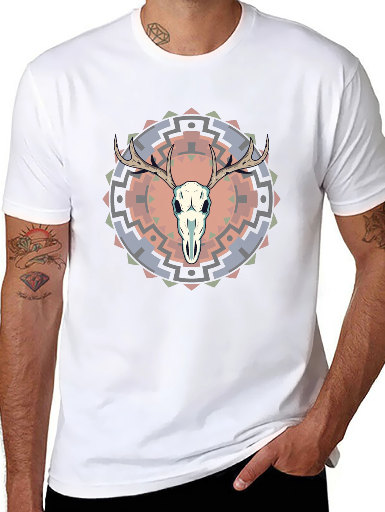 Black Skull Antler Graphic Tee - Trendy Design view 8