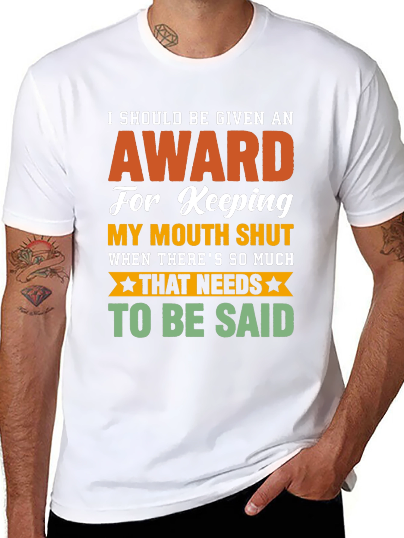 Funny Award Keeping Mouth Shut Graphic T-Shirt - 8
