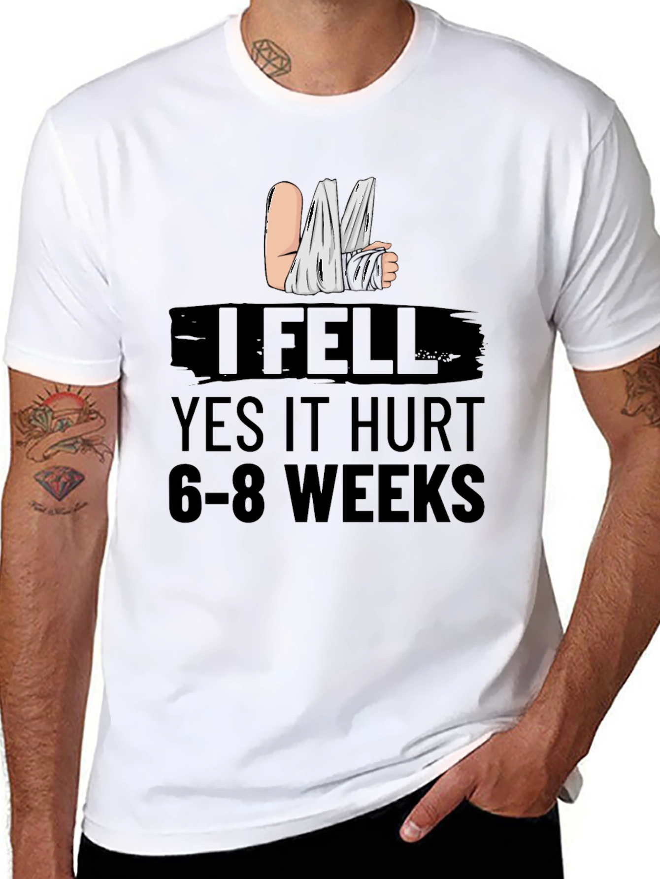 Black I Fell Graphic Tee - Funny Injury Recovery Shirt view 8