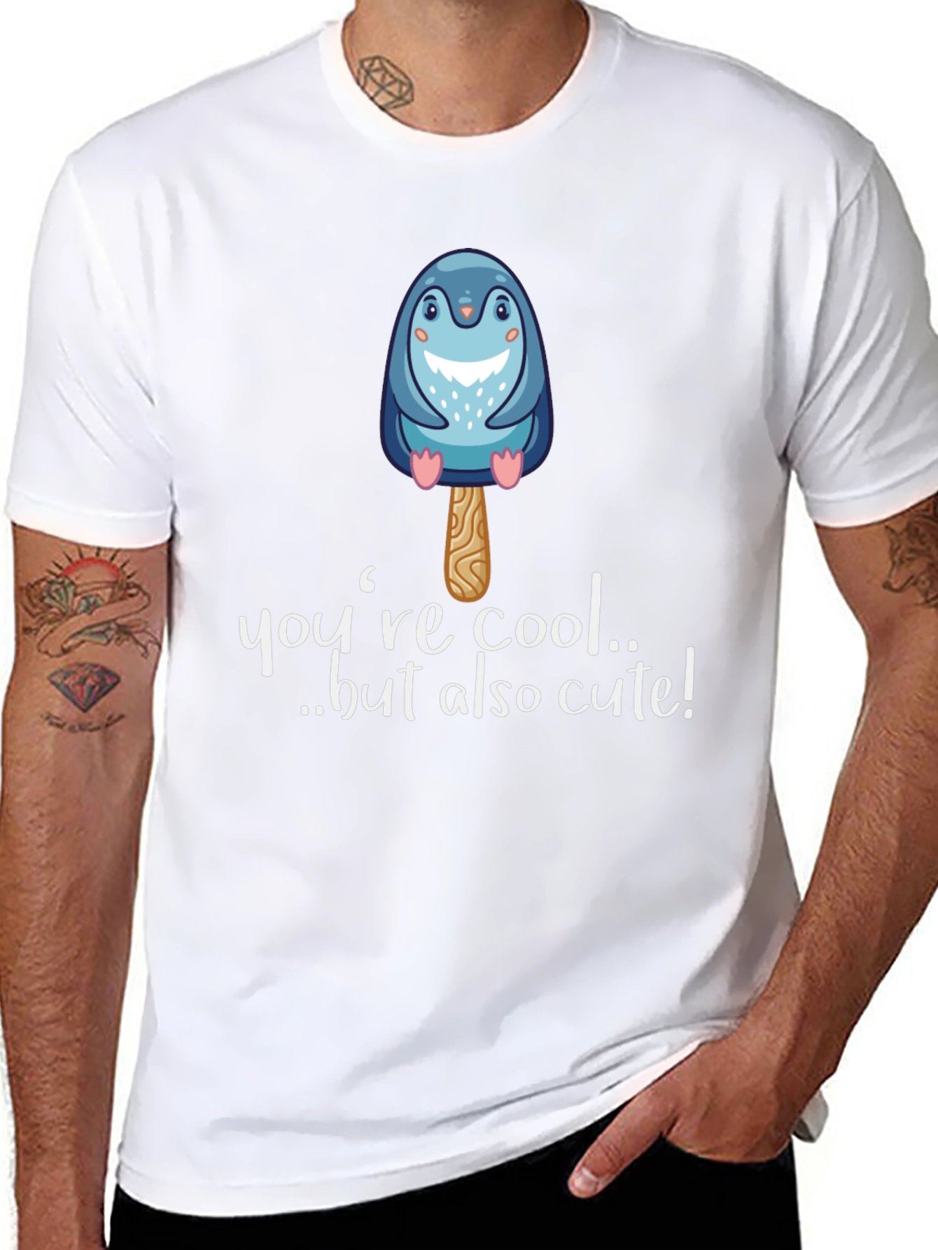 Black Cute Penguin Popsicle Graphic Black T-Shirt view 8