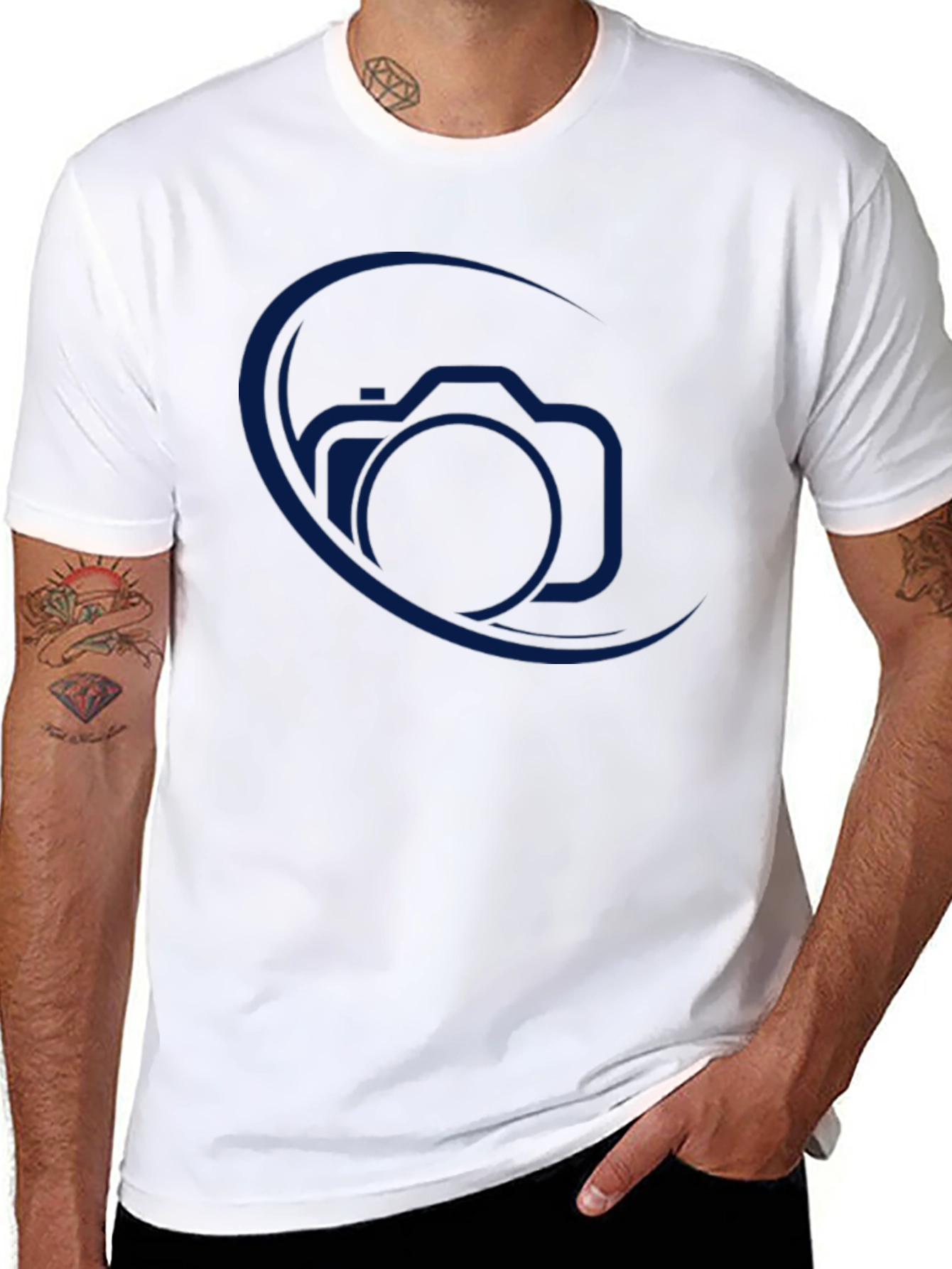 Black Camera Logo Graphic Print Crew Neck T-Shirt view 8