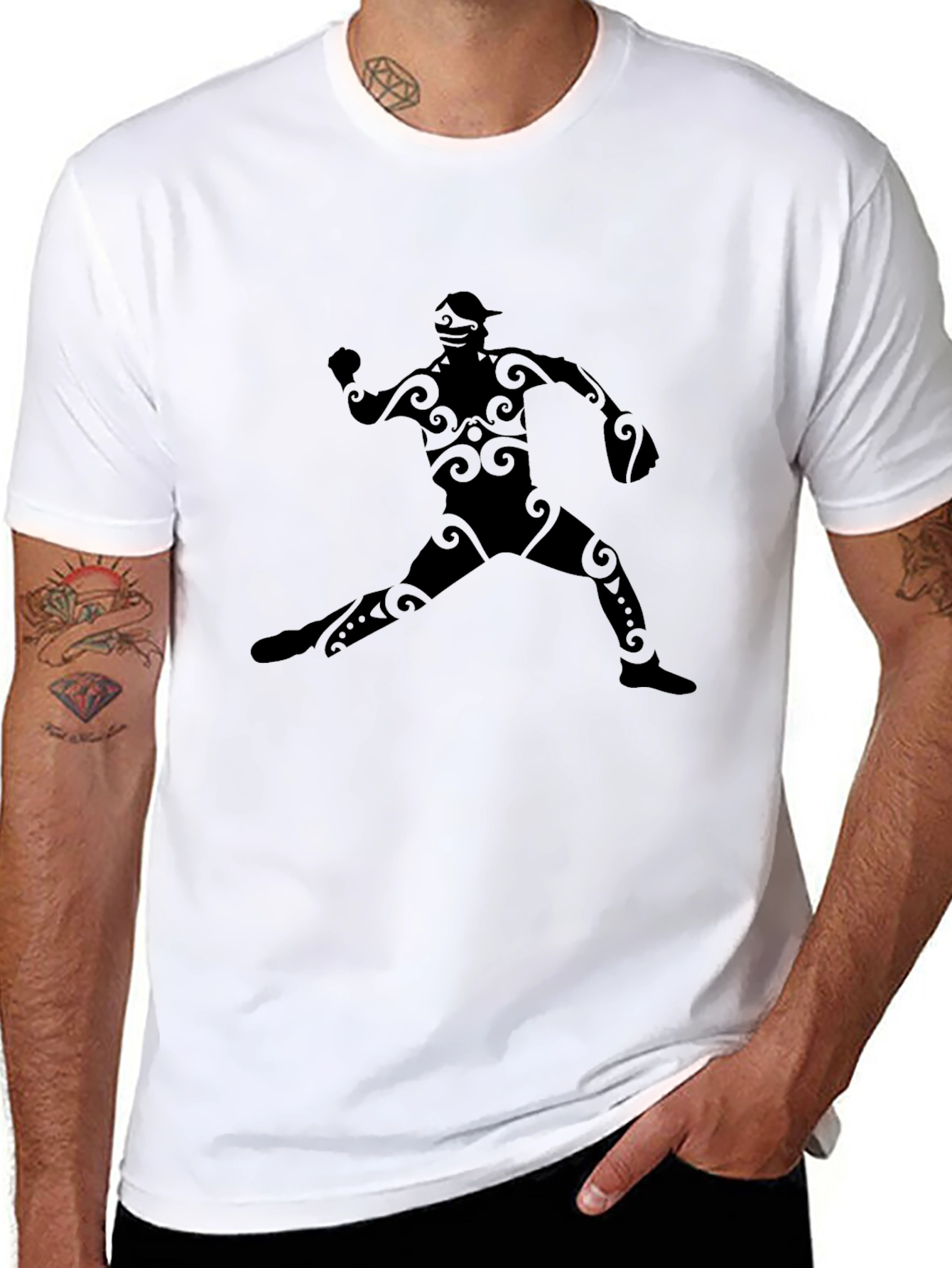 Black Tribal Baseball Player Graphic Tee - Black view 8