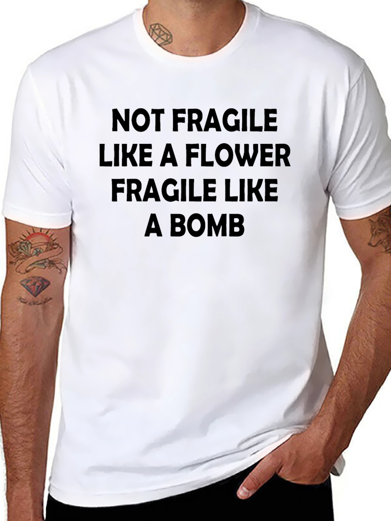 Black Not Fragile Like A Flower T-Shirt - Black Cotton Tee view 8