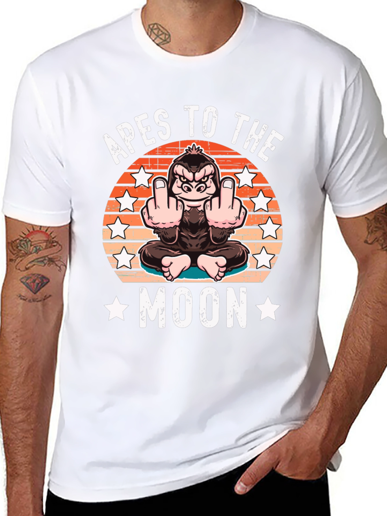 Black Apes to the Moon Funny Graphic T-Shirt view 8