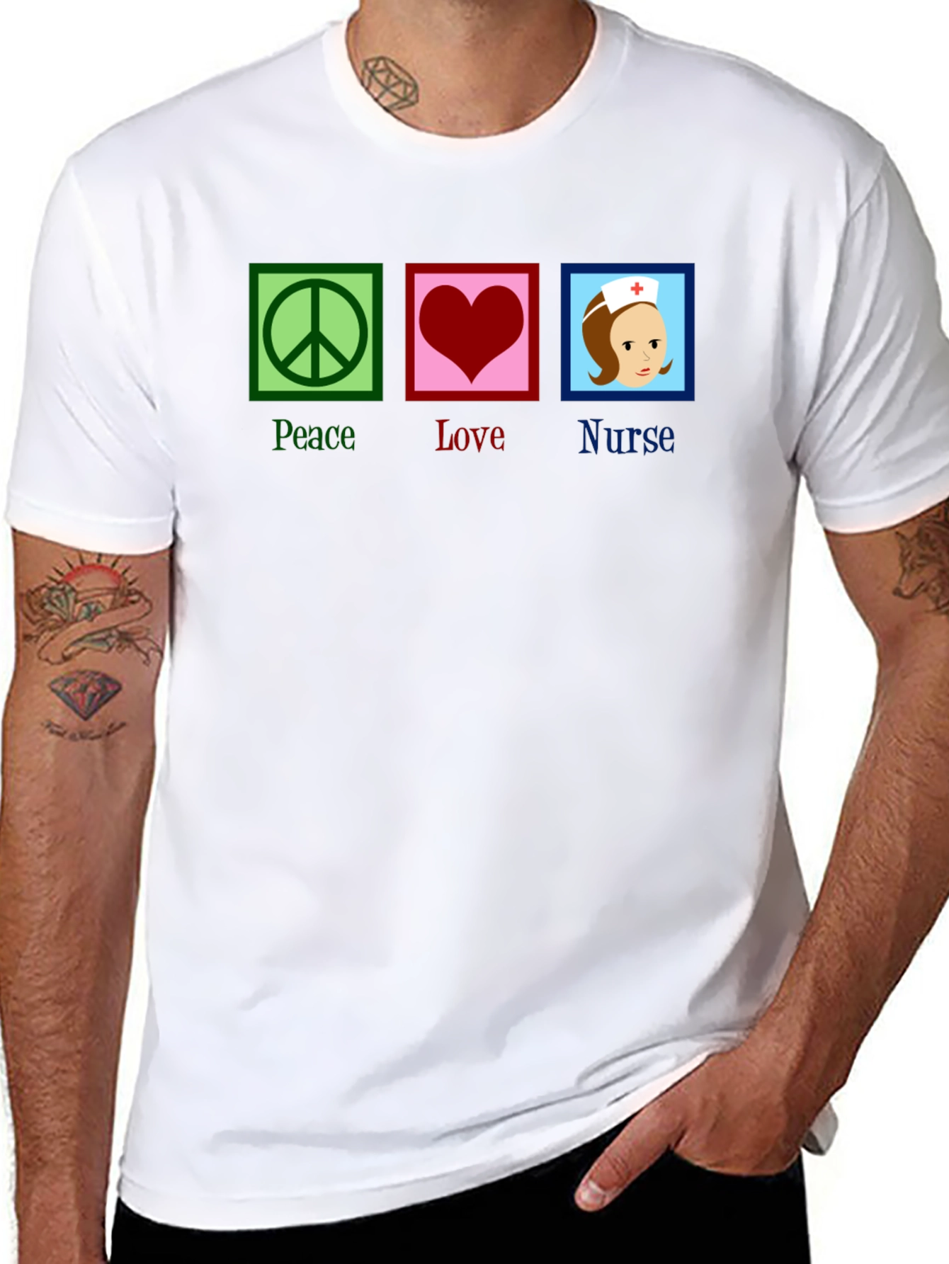 Black Peace Love Nurse T-Shirt - Black Cotton Tee view 8