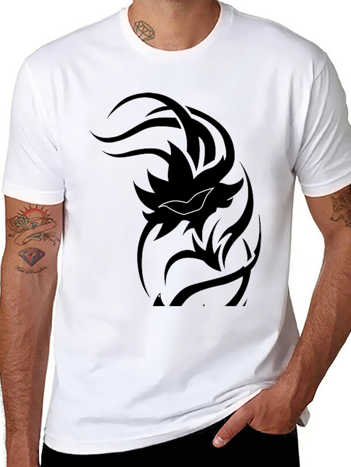 Black Tribal Print Men's Black T-Shirt view 8